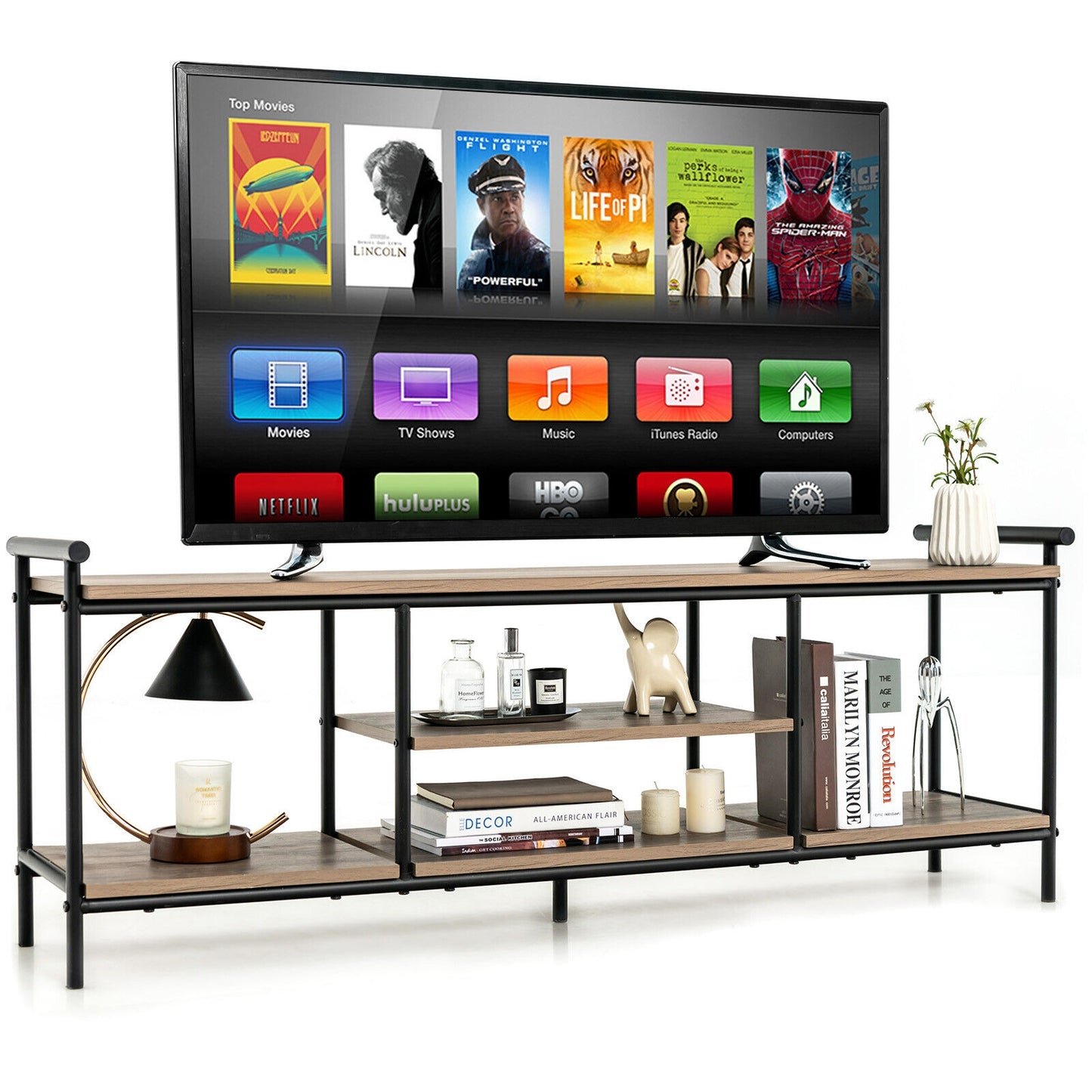 Industrial Style TV Stand with Storage Shelves for TVs up to 60 Inches