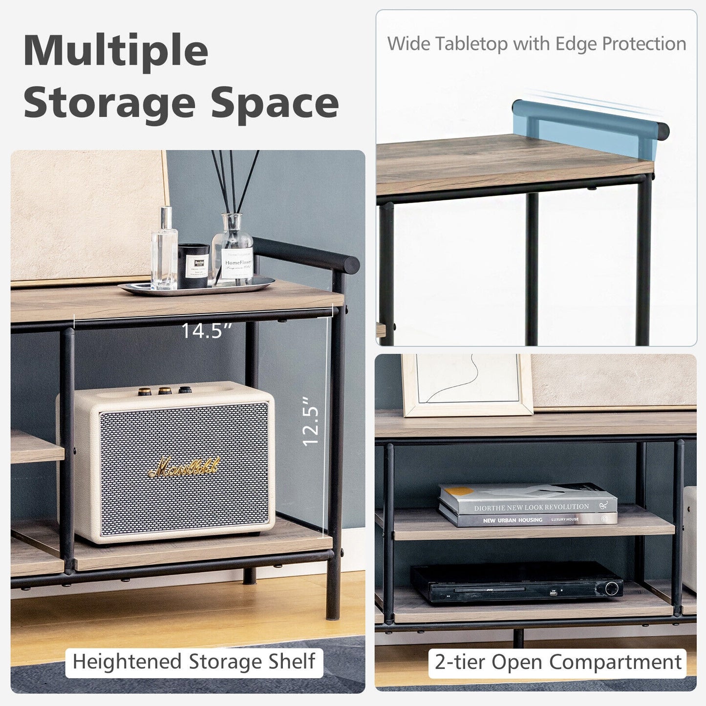 Industrial Style TV Stand with Storage Shelves for TVs up to 60 Inches