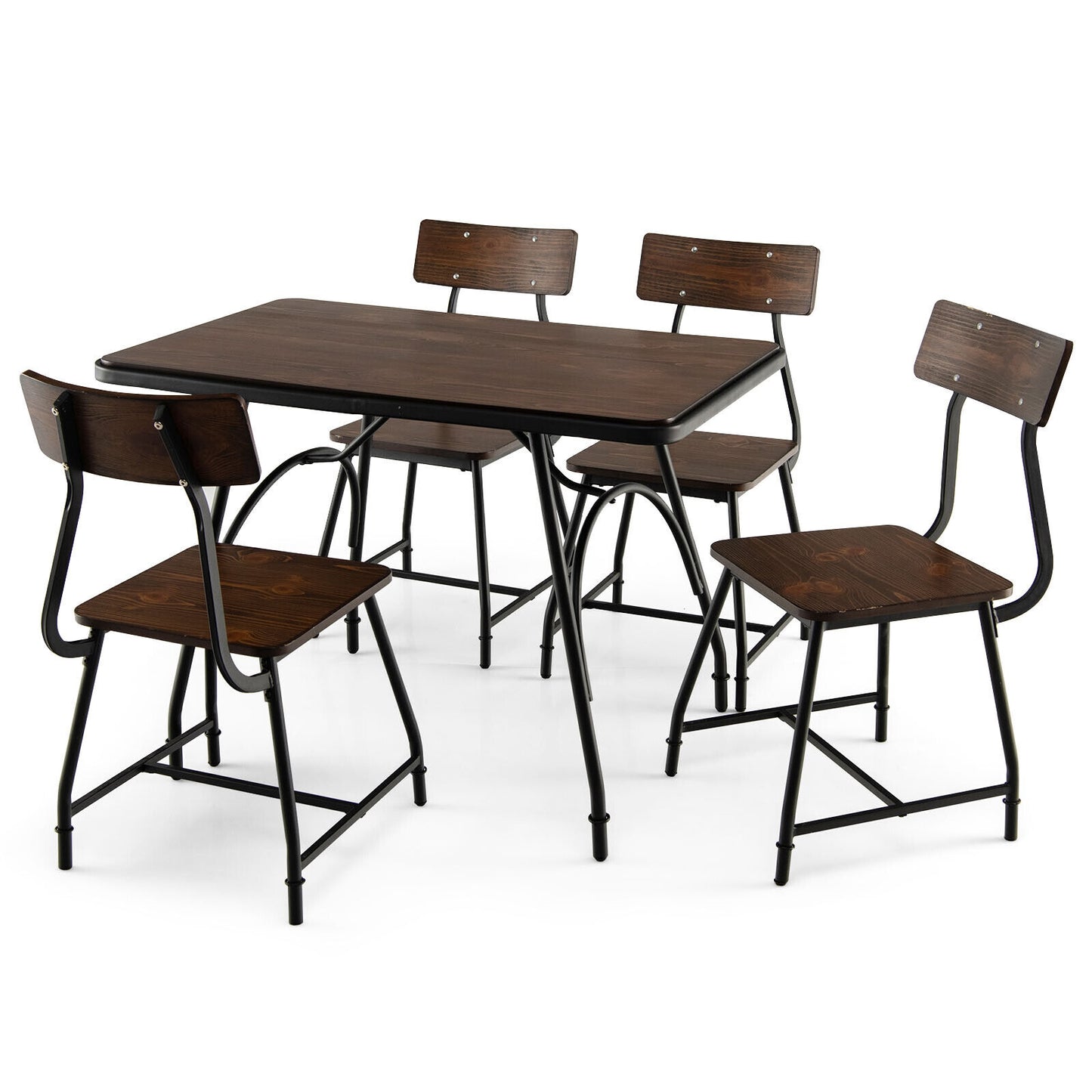 Modern 5 Piece Dining Set with Rectangular Wood Table and Metal Frame Chairs for Kitchen or Dining Room