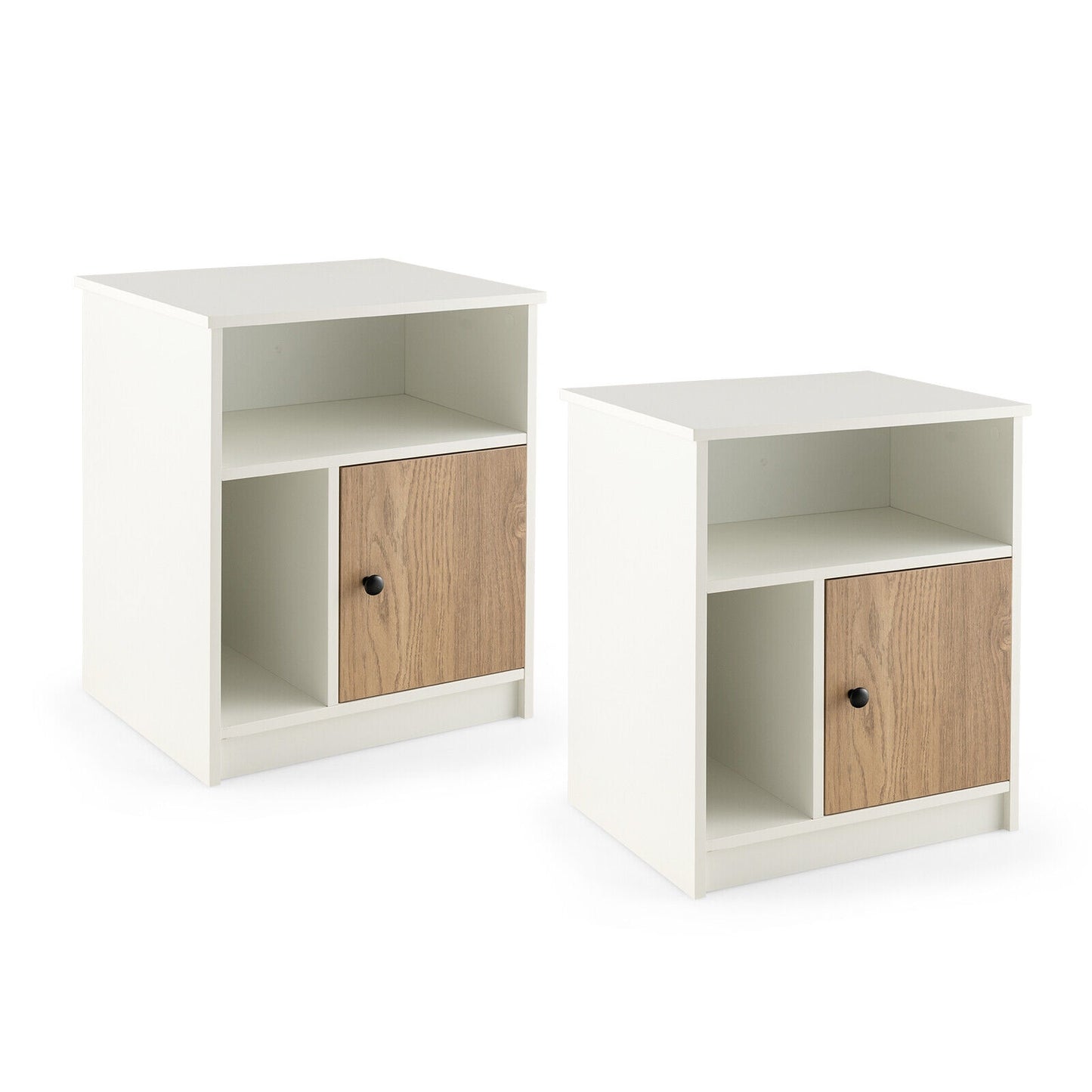 Set of 2 Tall Nightstands with Cabinet Door and Open Storage Shelves 25 Inch
