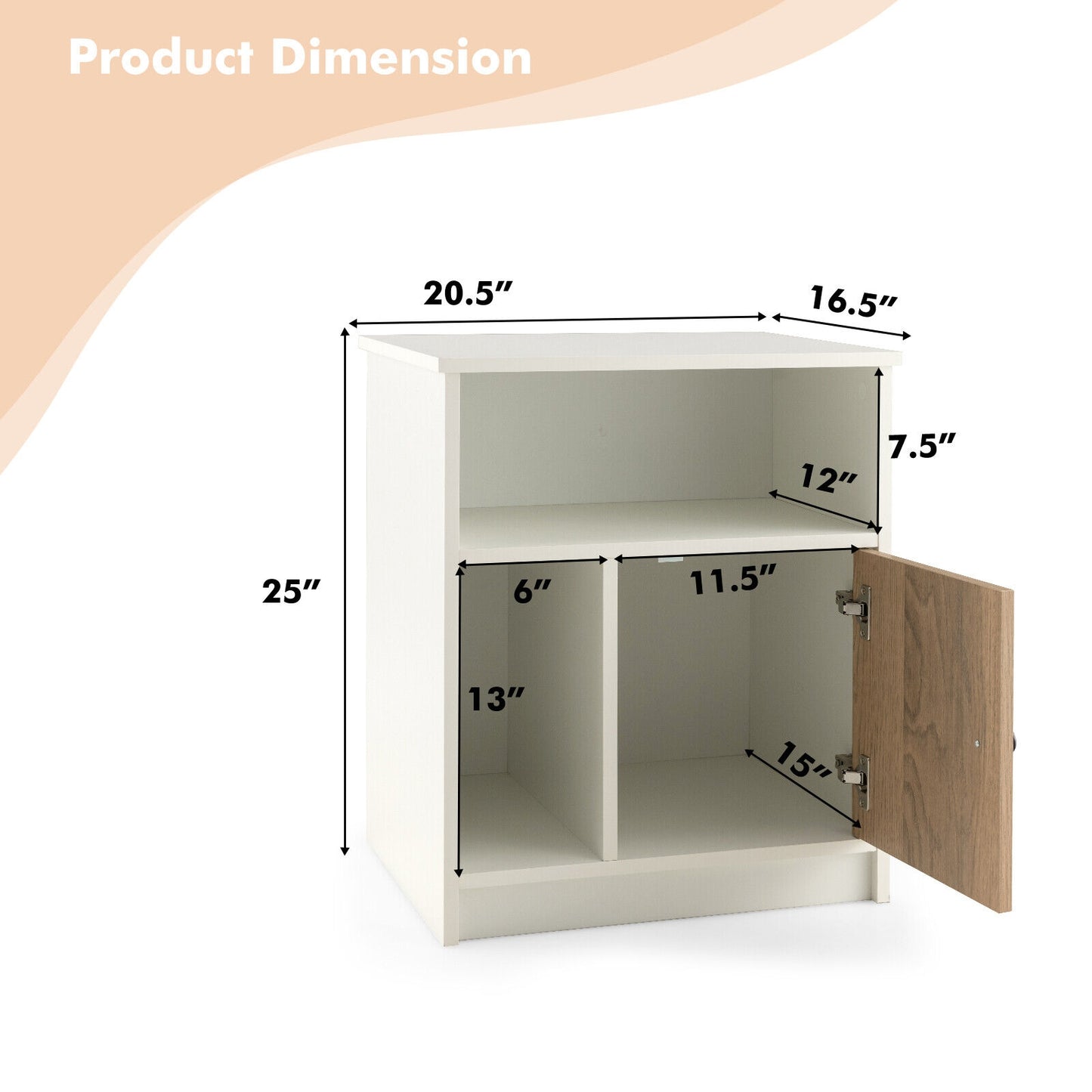 Set of 2 Tall Nightstands with Cabinet Door and Open Storage Shelves 25 Inch