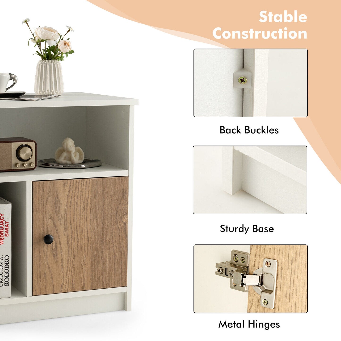 Set of 2 Tall Nightstands with Cabinet Door and Open Storage Shelves 25 Inch