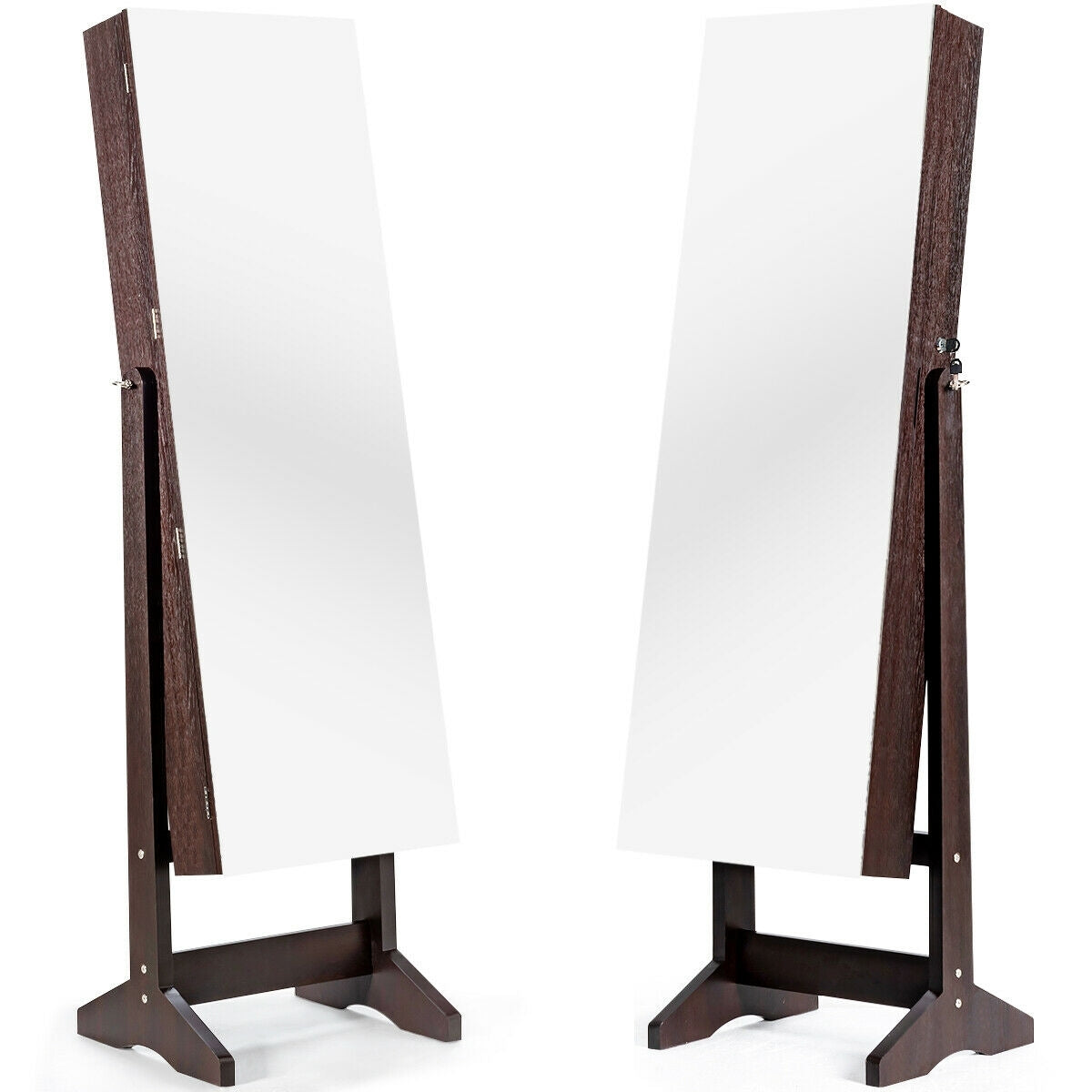 Freestanding Jewelry Armoire with Full-Length Mirror and Lockable Storage Organizer – Brown