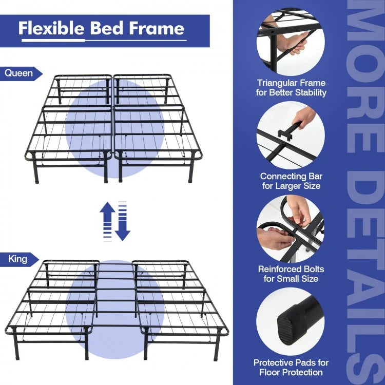 Foldable Steel Platform Bed Frame for Kids and Adults – King Size