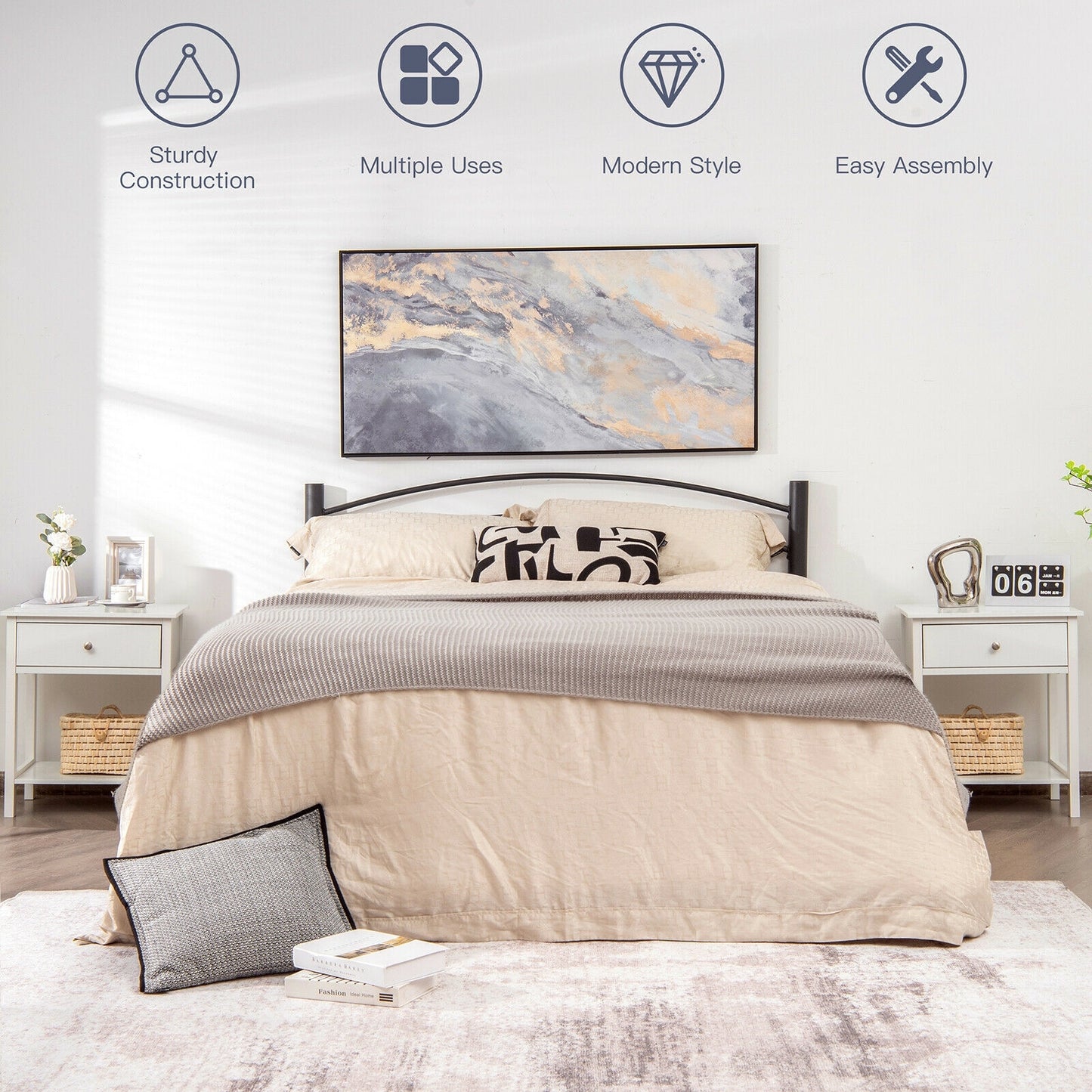 Wooden Nightstand with Drawer and Storage Shelf for Bedroom & Living Room - White