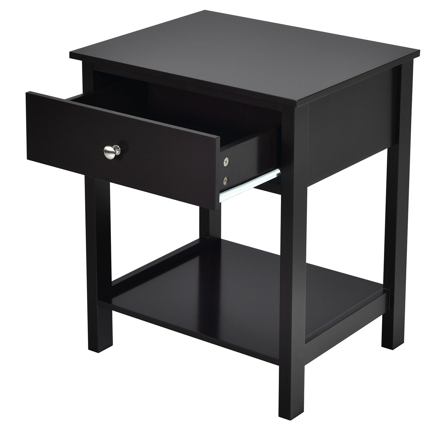 Wooden Nightstand with Drawer and Storage Shelf for Bedroom & Living Room - Black