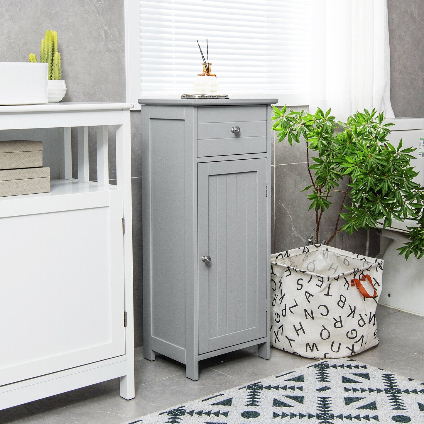Compact Wooden Bathroom Storage Cabinet with Adjustable Shelf & Drawer