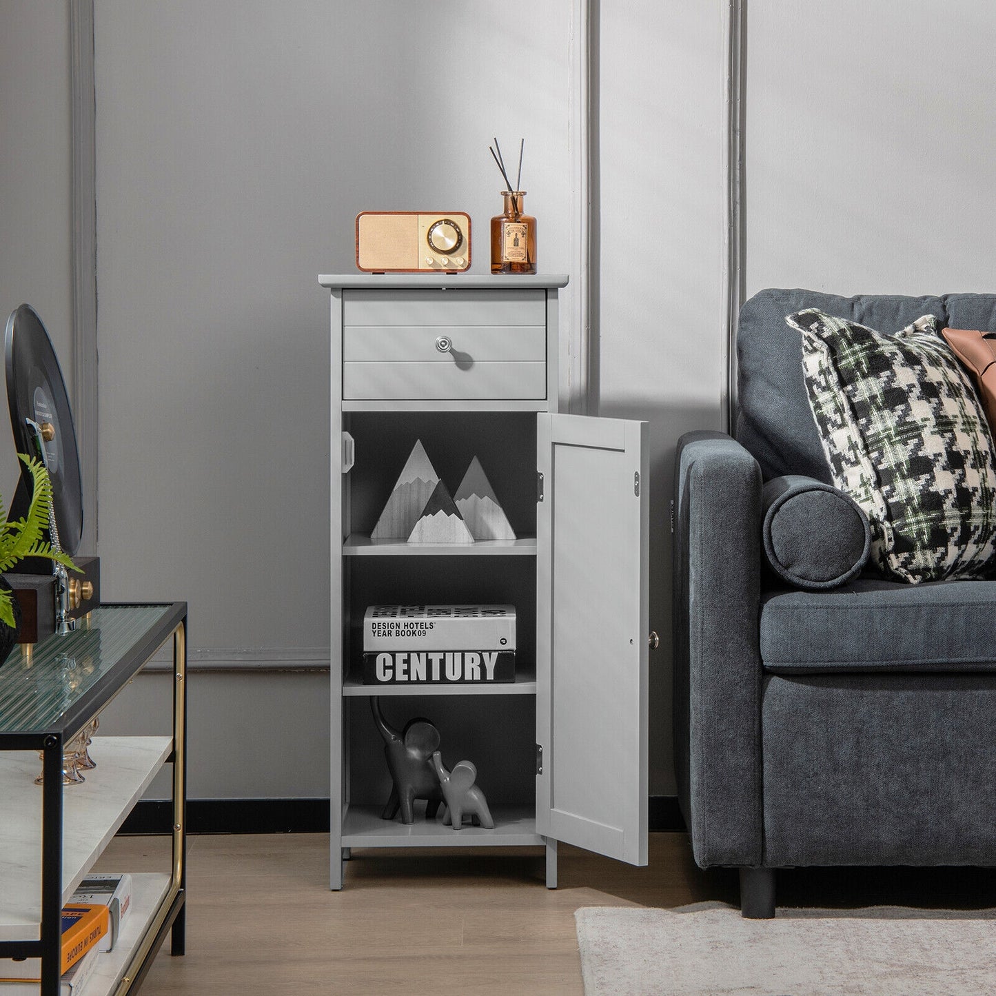 Compact Wooden Bathroom Storage Cabinet with Adjustable Shelf & Drawer