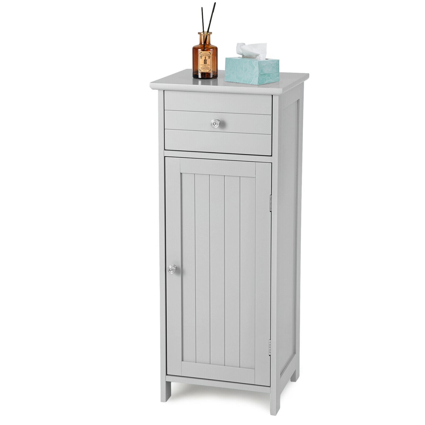 Compact Wooden Bathroom Storage Cabinet with Adjustable Shelf & Drawer