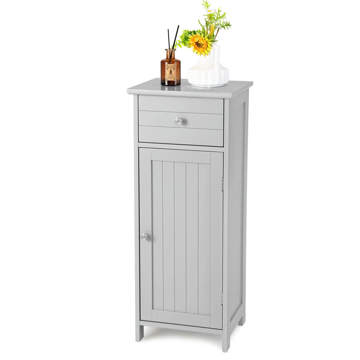 Compact Wooden Bathroom Storage Cabinet with Adjustable Shelf & Drawer