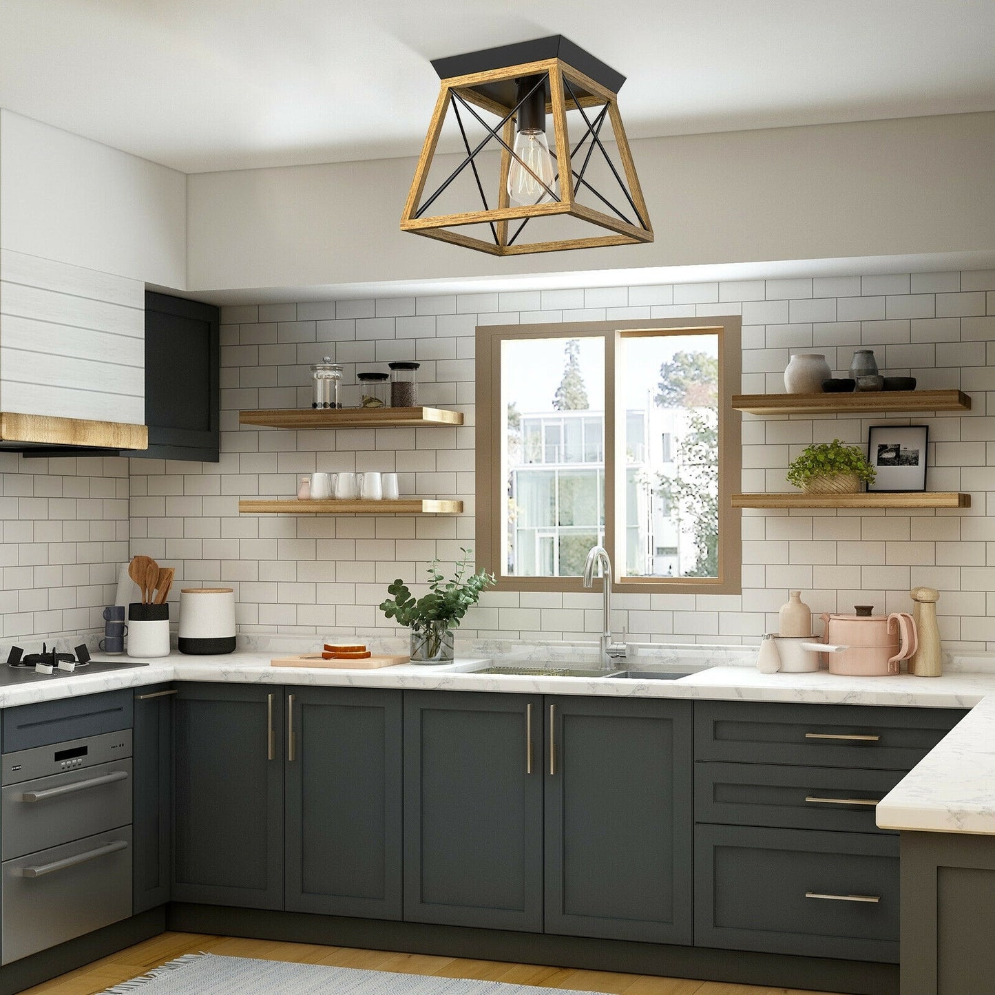 Retro Farmhouse Ceiling Light with E26 Bulb Socket for Hallways & Dining Rooms
