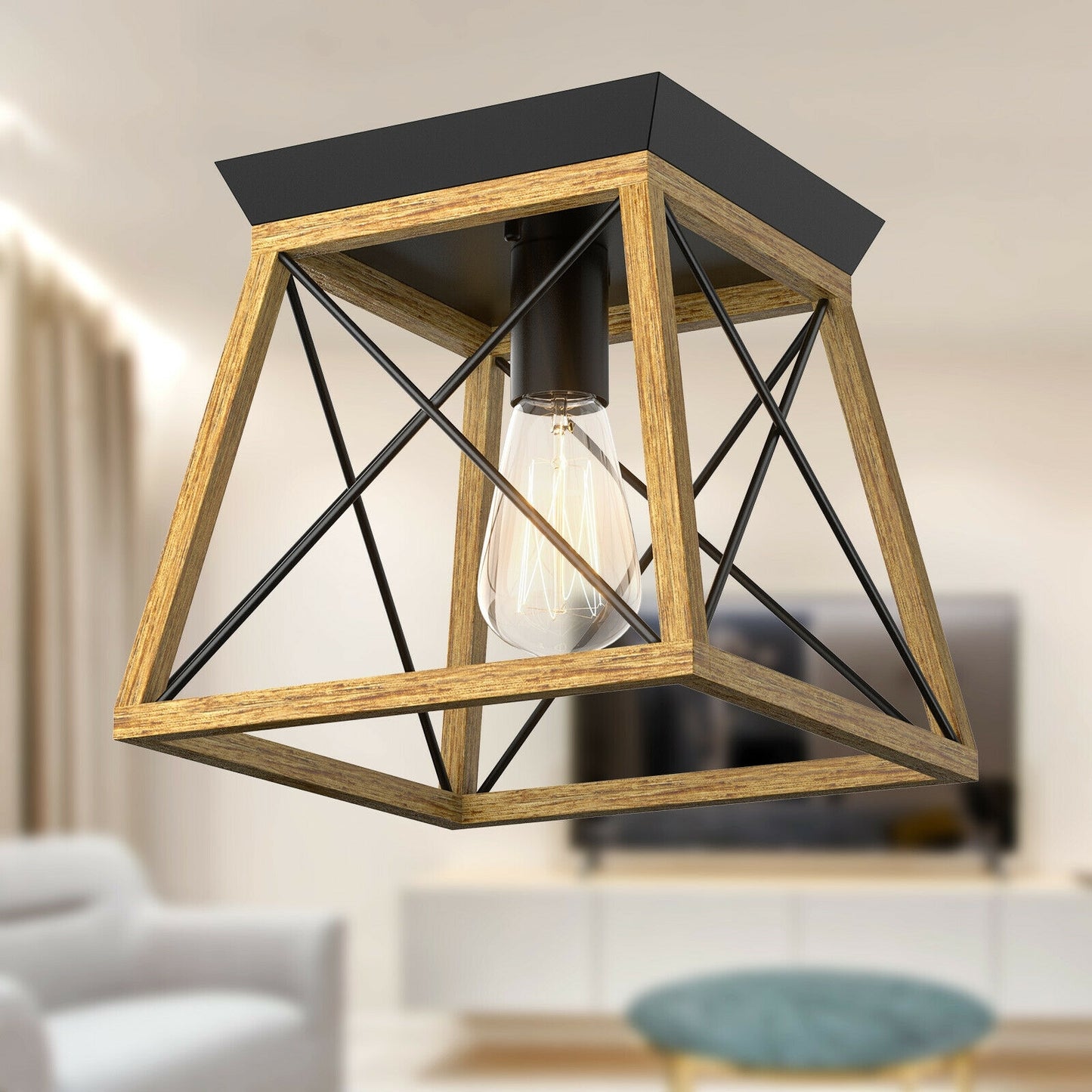 Retro Farmhouse Ceiling Light with E26 Bulb Socket for Hallways & Dining Rooms