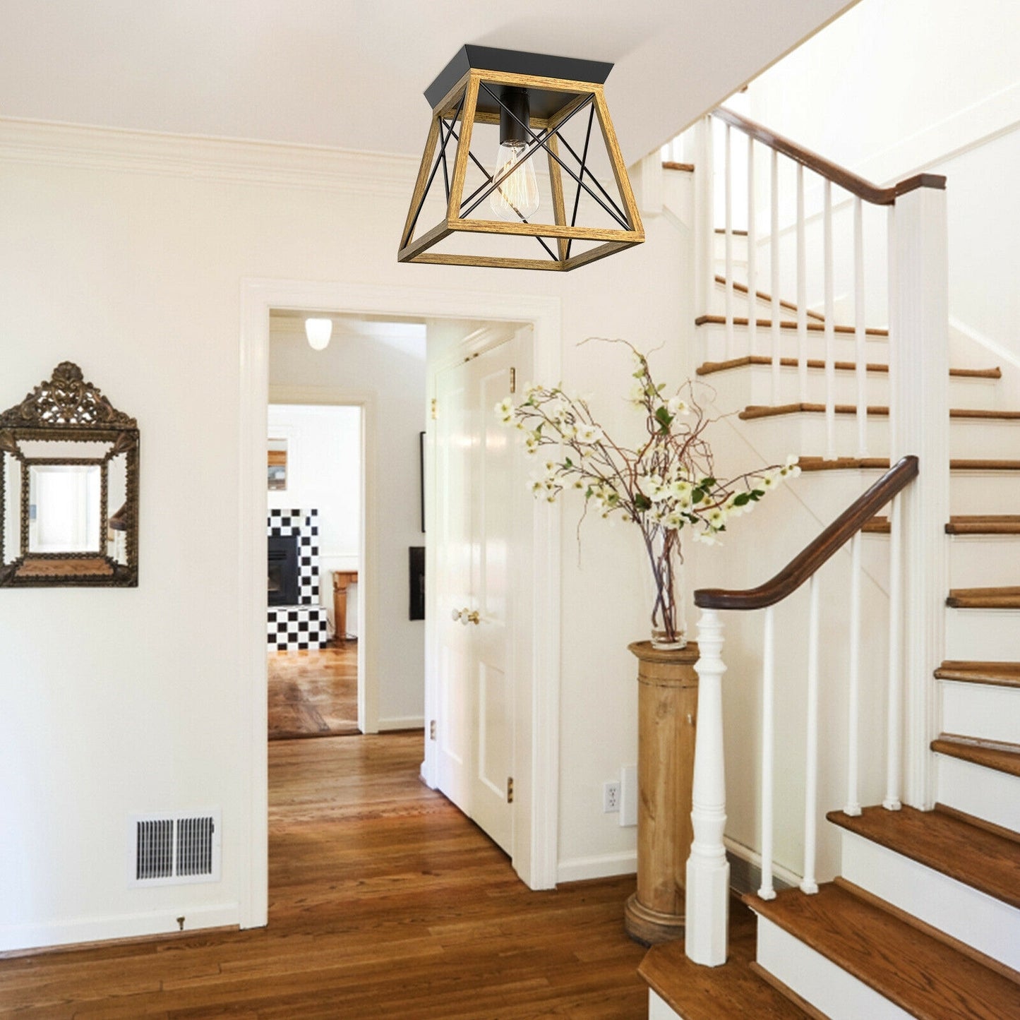 Retro Farmhouse Ceiling Light with E26 Bulb Socket for Hallways & Dining Rooms