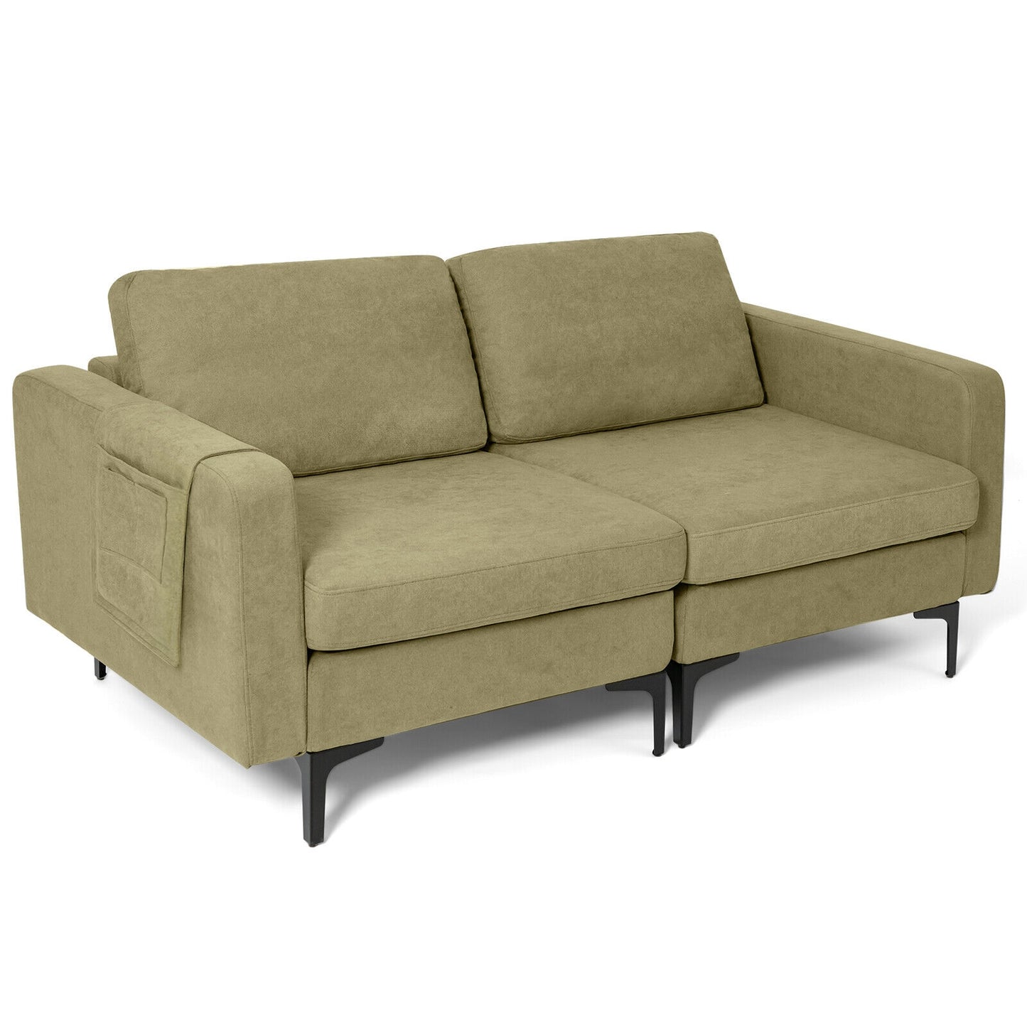 Compact Loveseat Sofa Couch with Side Storage Pocket and Padded Seat Cushions, Green Upholstery
