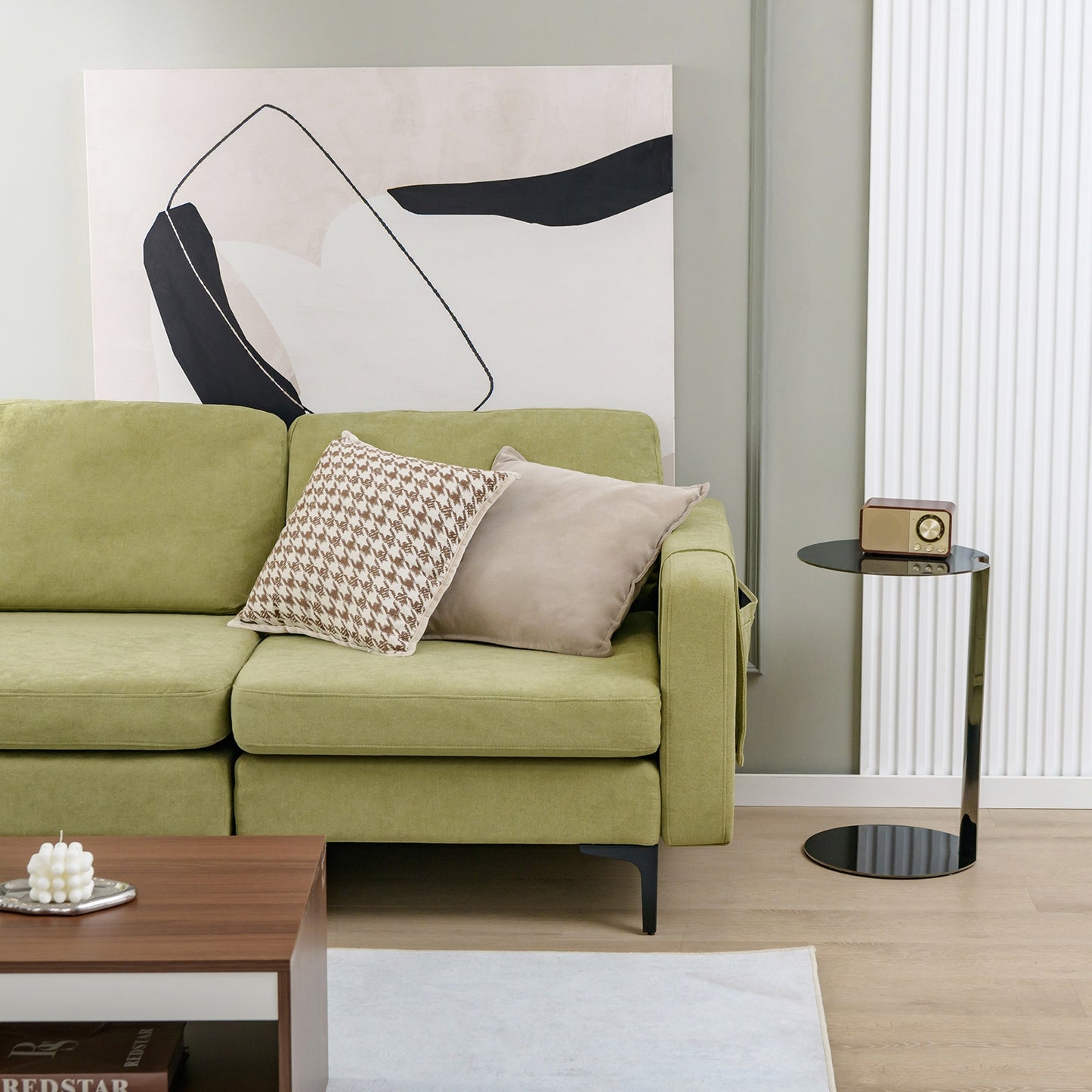 Compact Loveseat Sofa Couch with Side Storage Pocket and Padded Seat Cushions, Green Upholstery