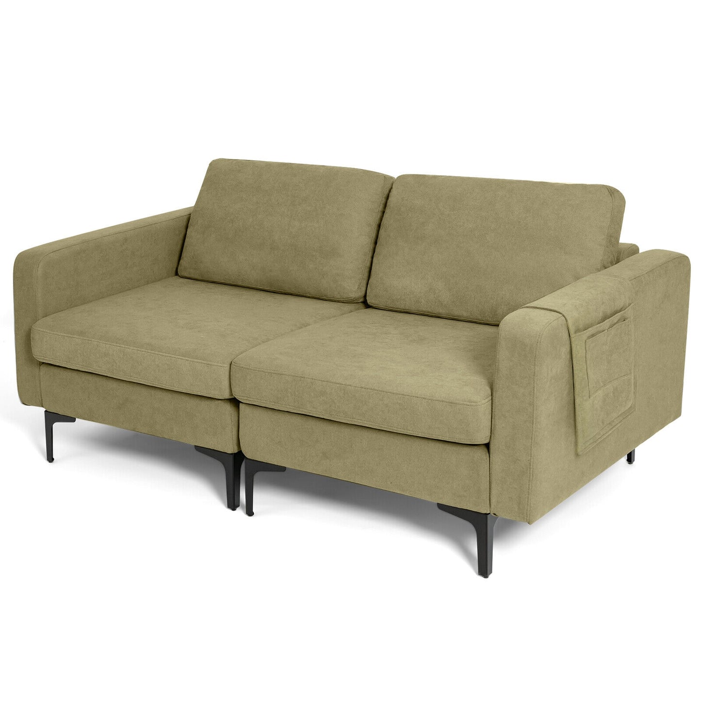 Compact Loveseat Sofa Couch with Side Storage Pocket and Padded Seat Cushions, Green Upholstery