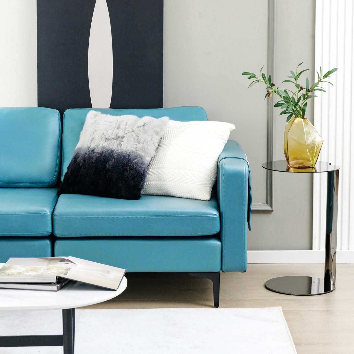 Modular L-Shaped Sectional Sofa with Reversible Chaise, Built-In USB Ports - Blue
