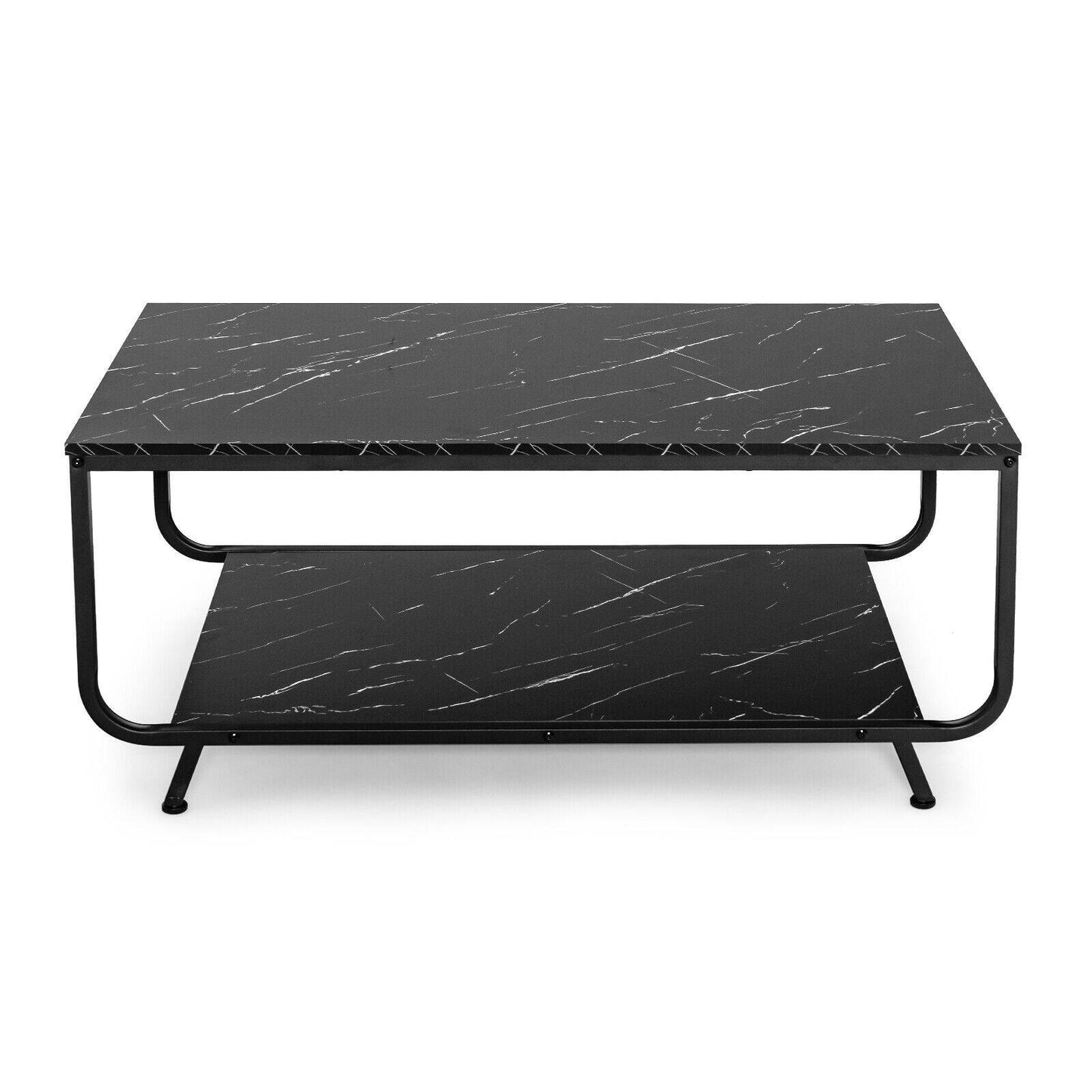 Modern 2-Tier Coffee Table with Faux Marble Top and Storage Shelf