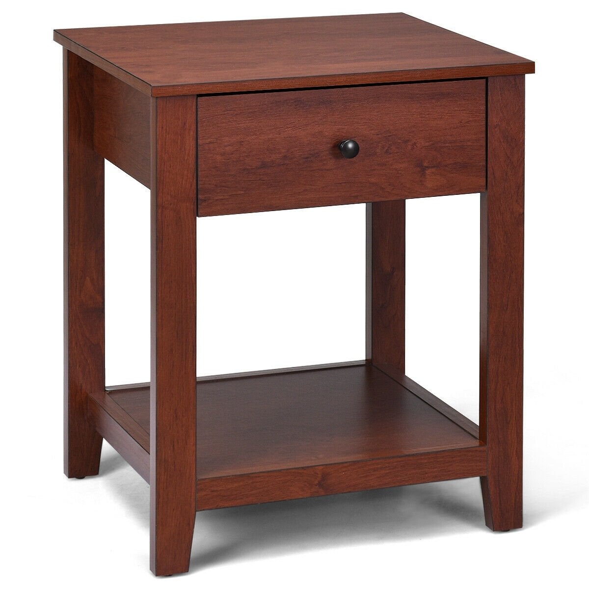 Wooden End Table with Drawer and Lower Storage Shelf