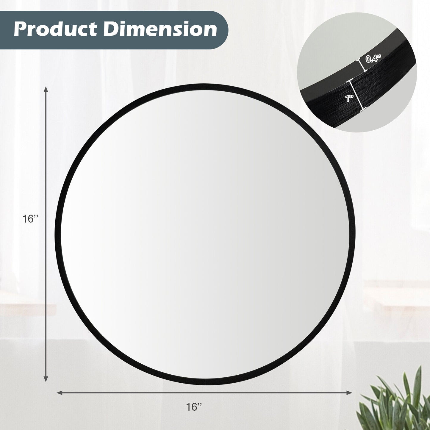Elegant 16 Inch Round Wall Mirror with Premium Aluminum Alloy Frame - Black