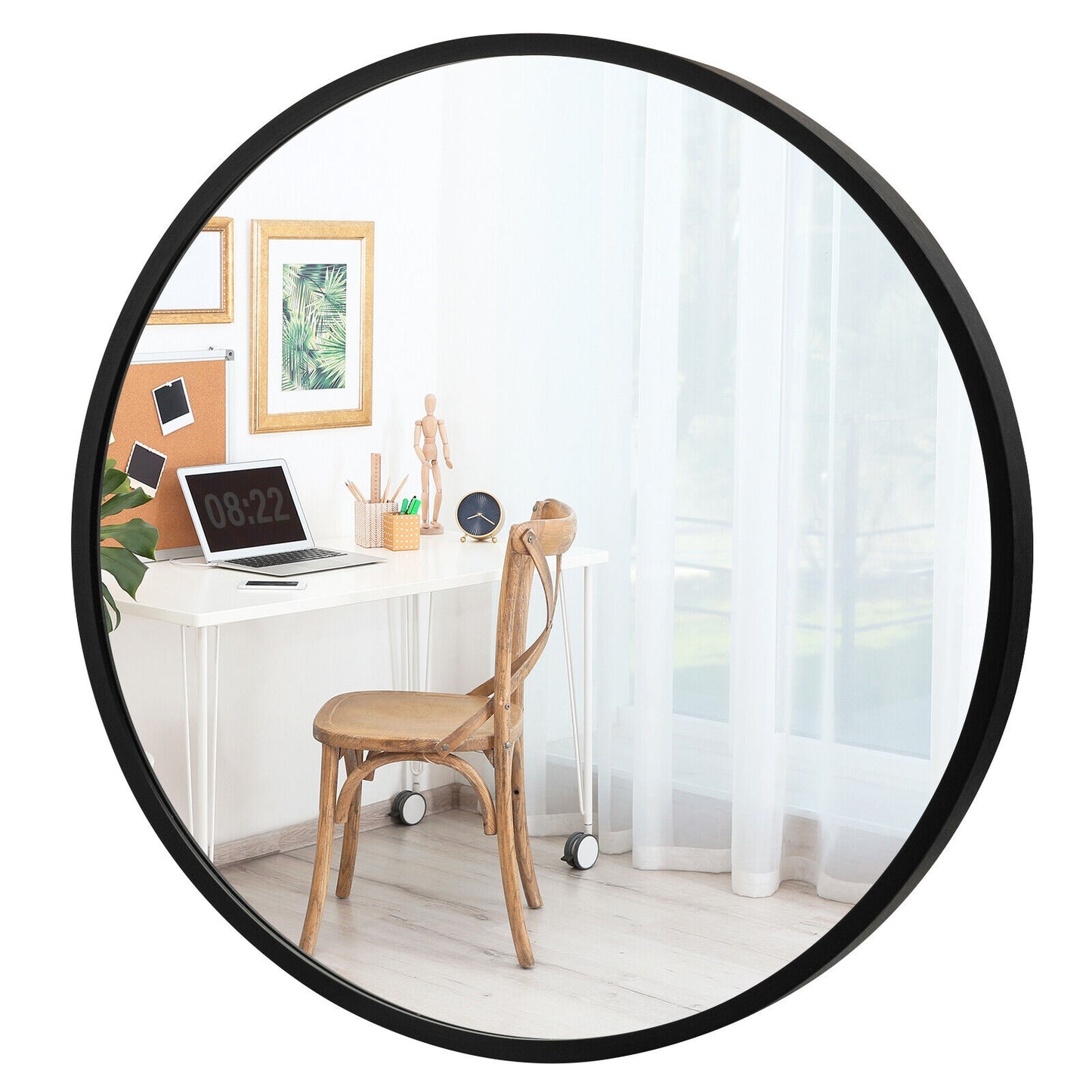Elegant 16 Inch Round Wall Mirror with Premium Aluminum Alloy Frame - Black