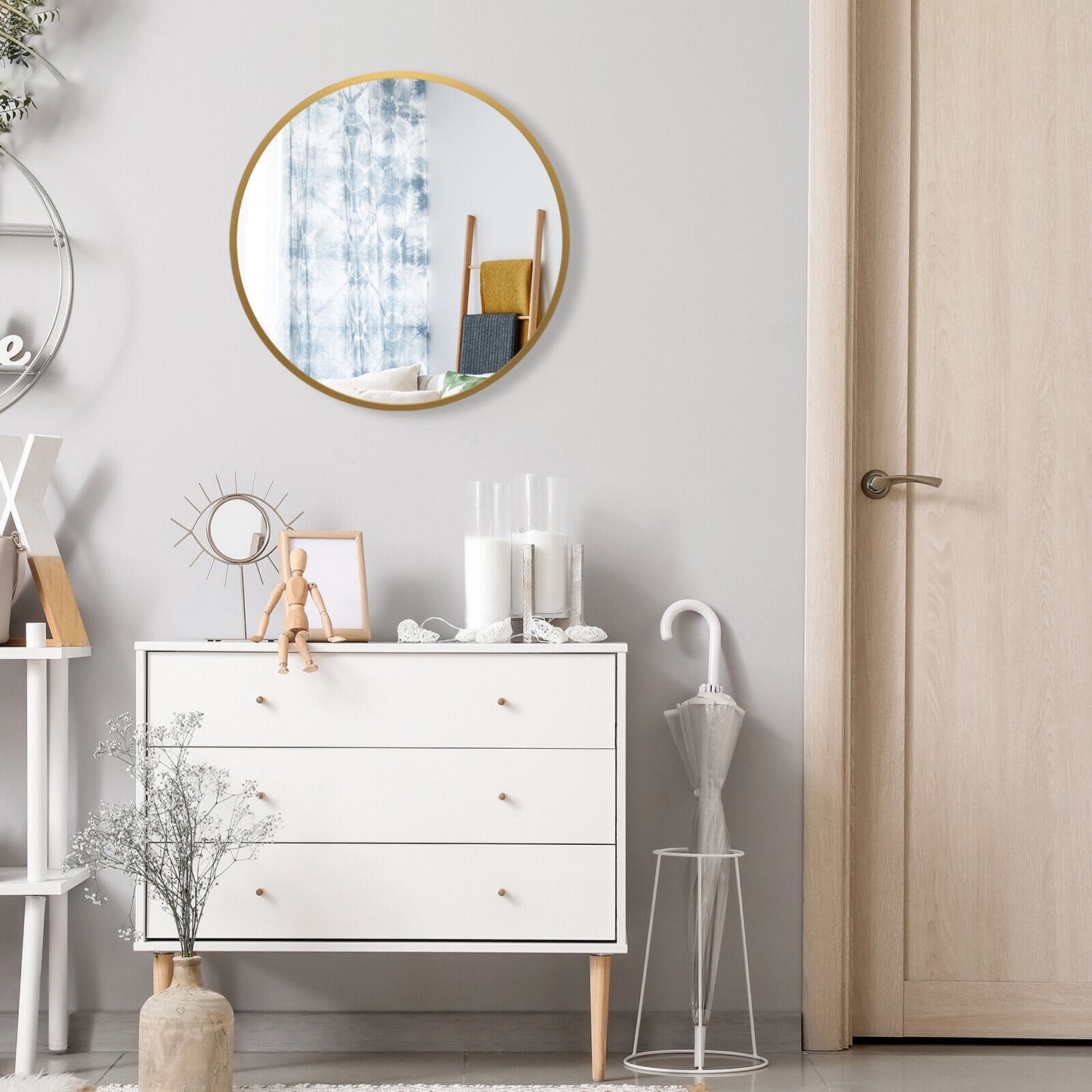 Elegant 16 Inch Round Wall Mirror with Premium Aluminum Alloy Frame - Golden