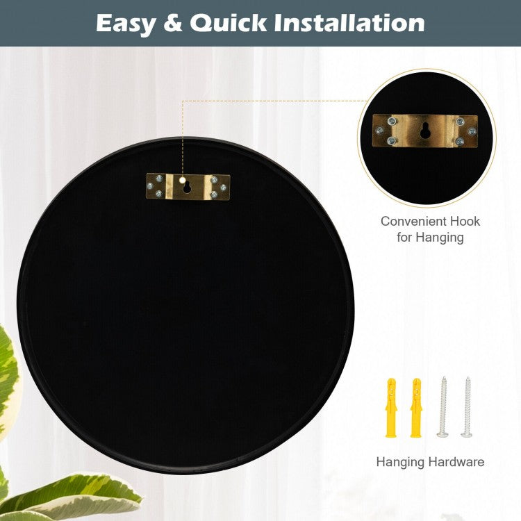 Elegant 16 Inch Round Wall Mirror with Premium Aluminum Alloy Frame - Black