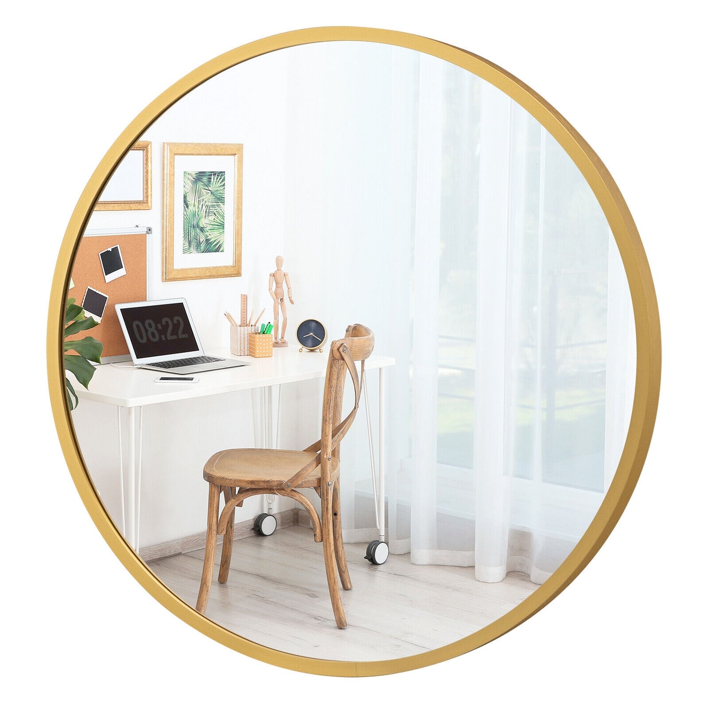 Elegant 16 Inch Round Wall Mirror with Premium Aluminum Alloy Frame - Golden