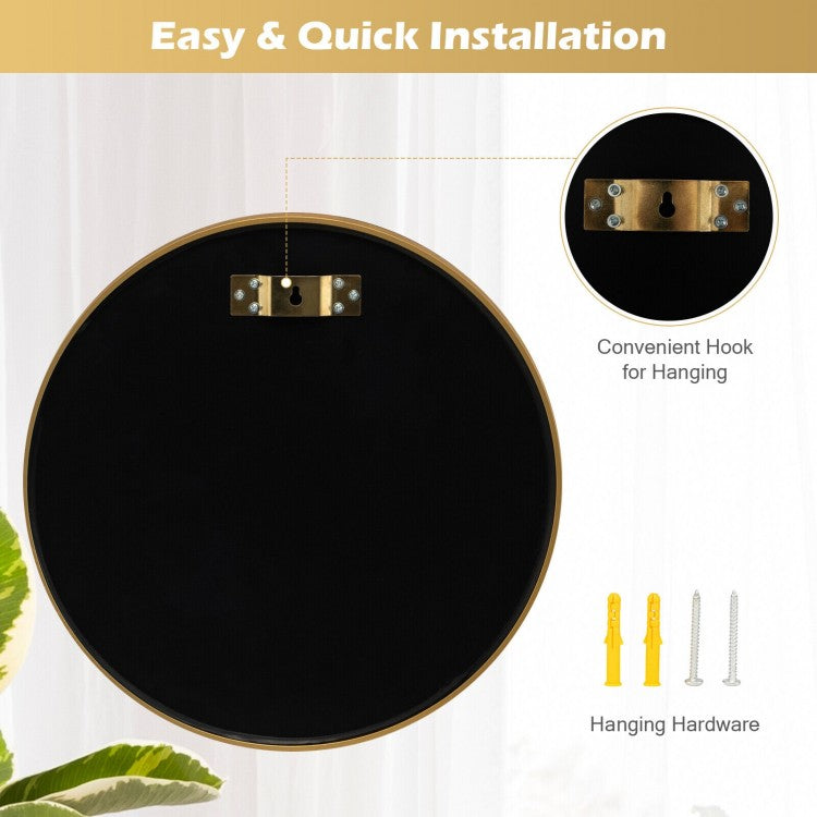 Elegant 16 Inch Round Wall Mirror with Premium Aluminum Alloy Frame - Golden