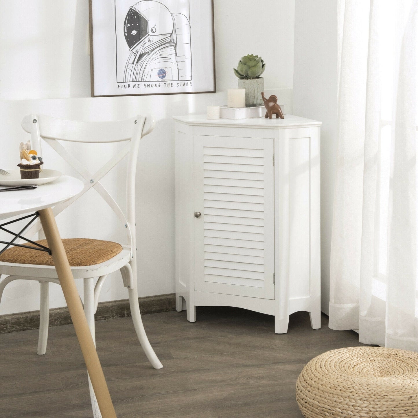 Freestanding Corner Storage Cabinet with Shutter Door