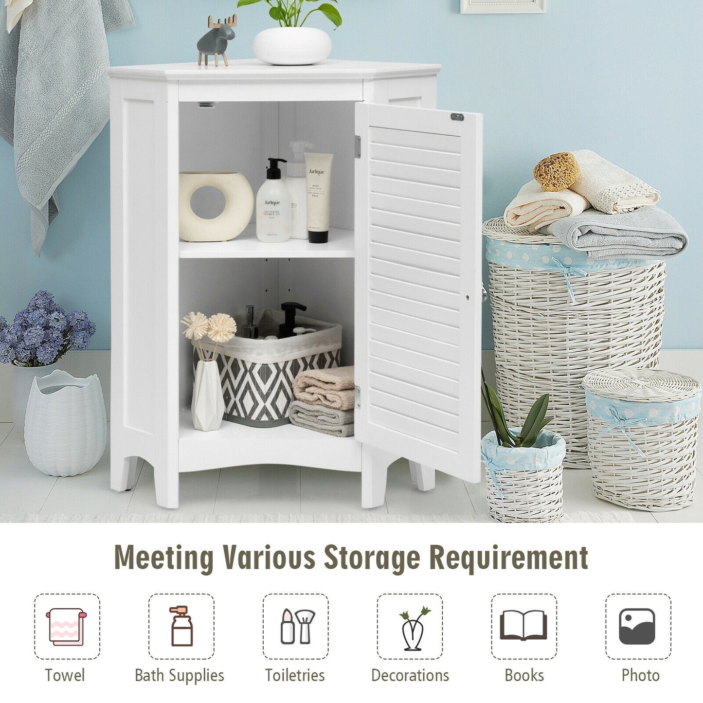 Freestanding Corner Storage Cabinet with Shutter Door