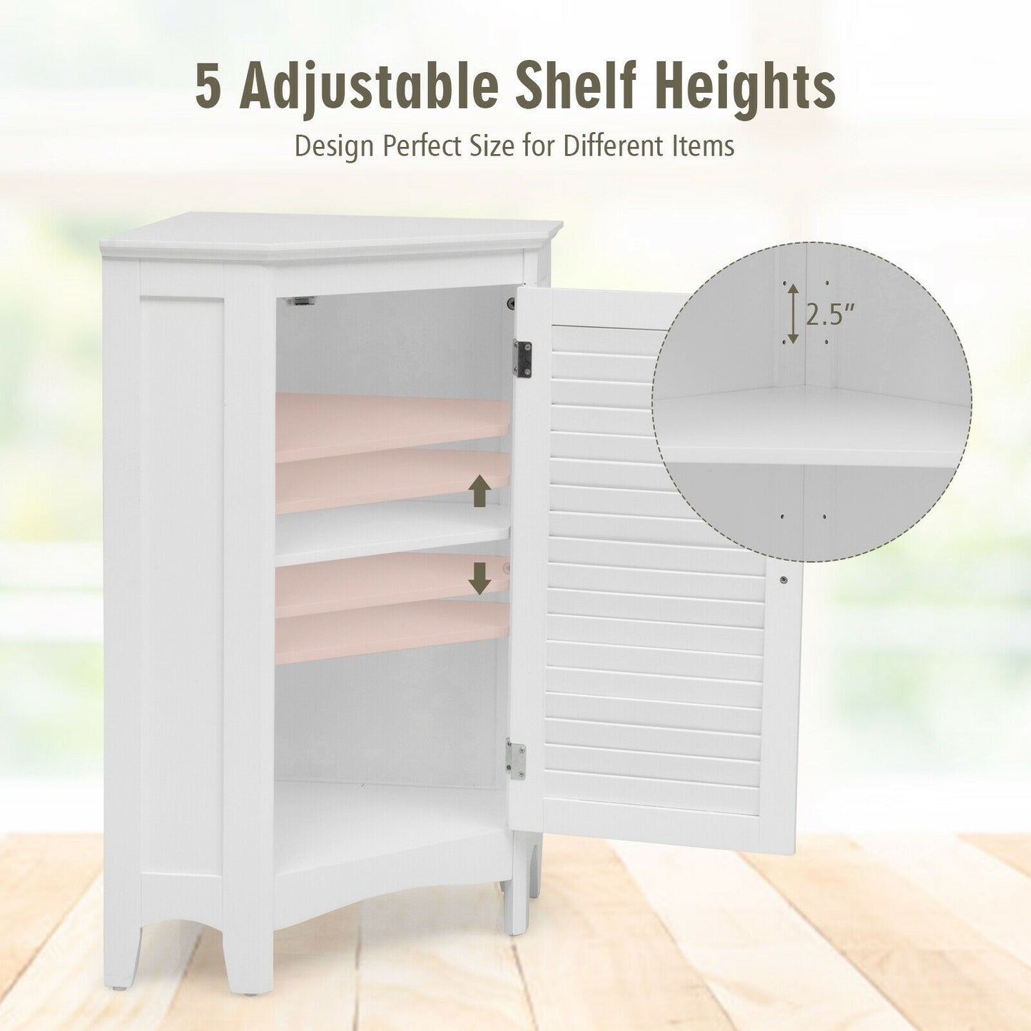 Freestanding Corner Storage Cabinet with Shutter Door