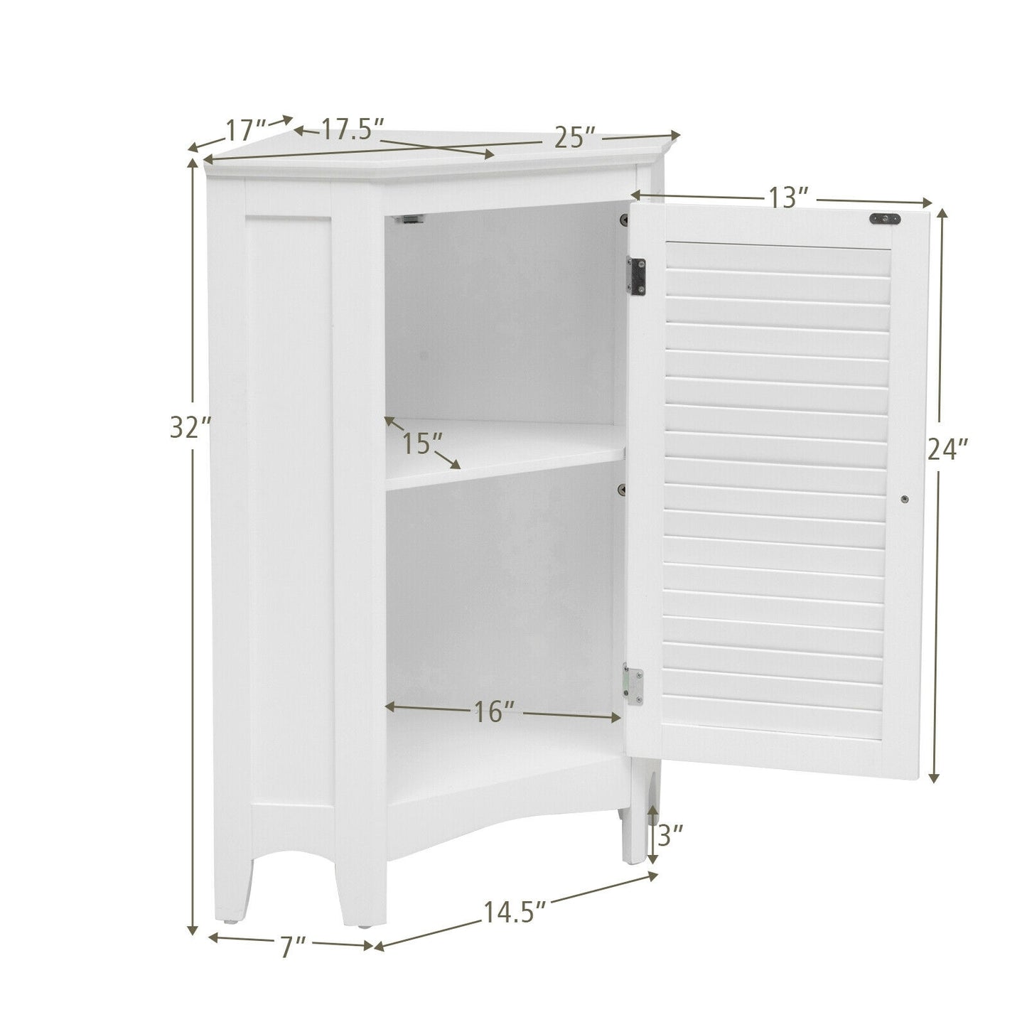 Freestanding Corner Storage Cabinet with Shutter Door