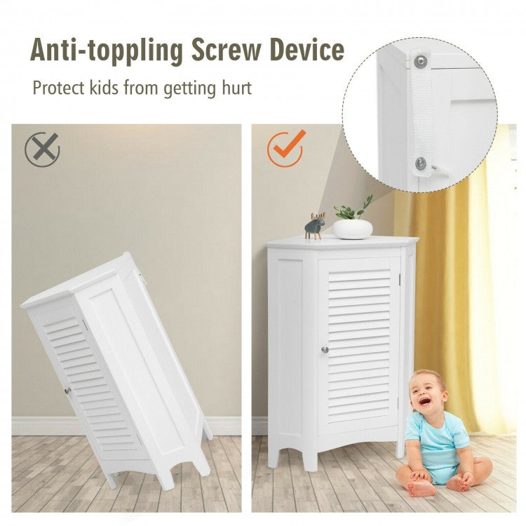 Freestanding Corner Storage Cabinet with Shutter Door