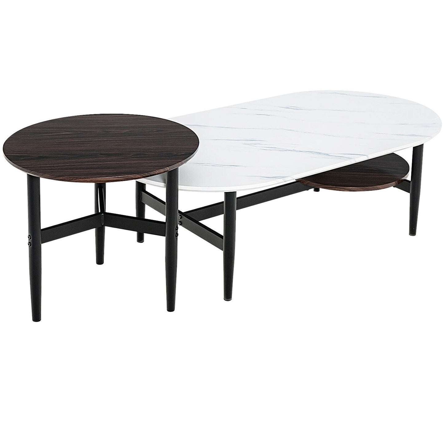 Set of 2 Nesting Coffee Tables with Storage Shelf and Modern Faux Marble Design
