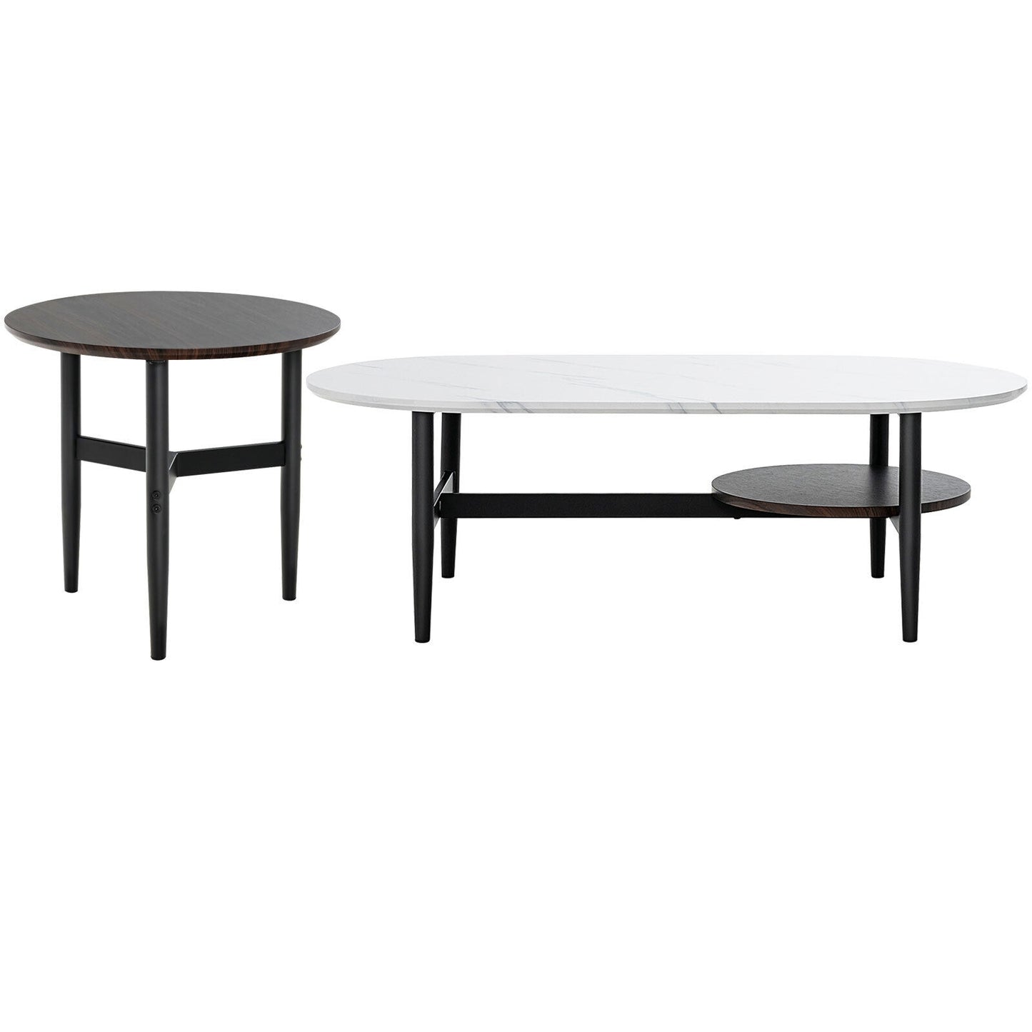 Set of 2 Nesting Coffee Tables with Storage Shelf and Modern Faux Marble Design