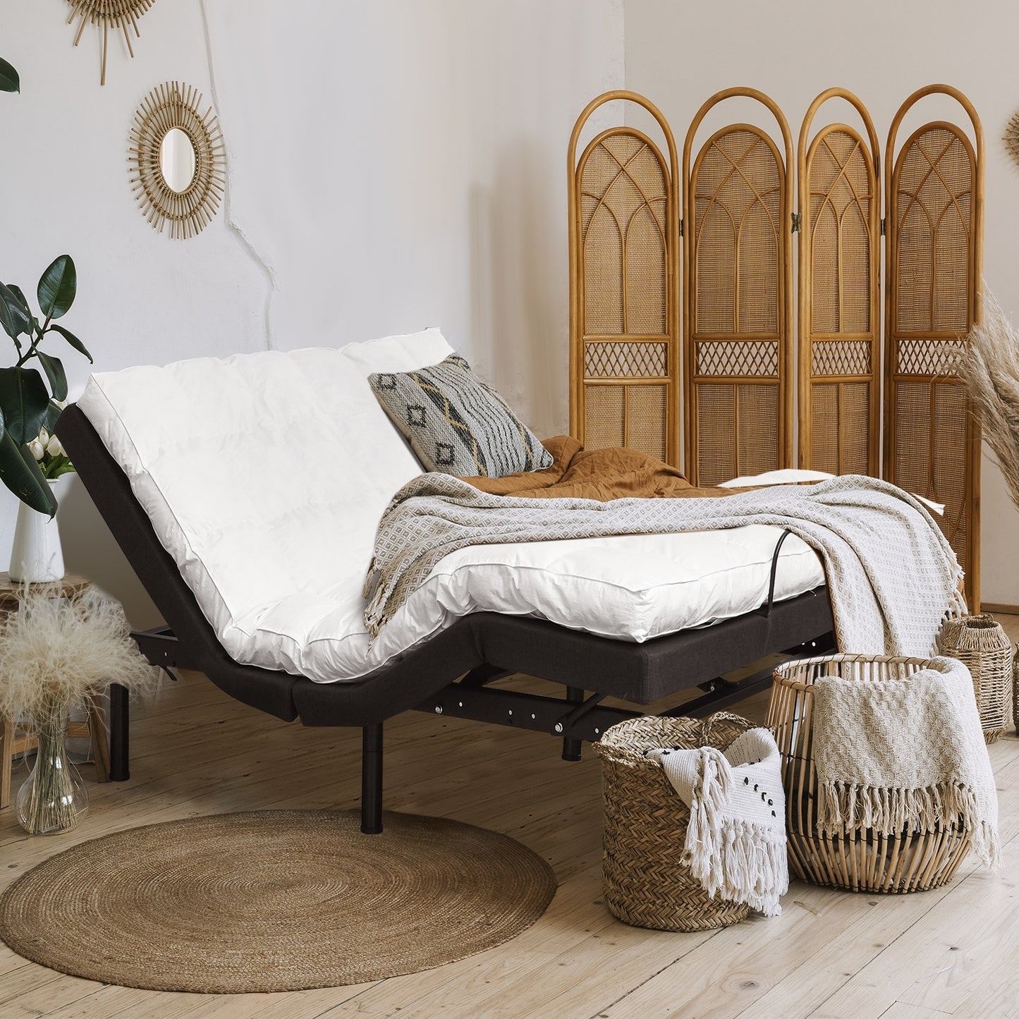 Electric Adjustable Bed Frame with Head Massage & Wireless Remote Control