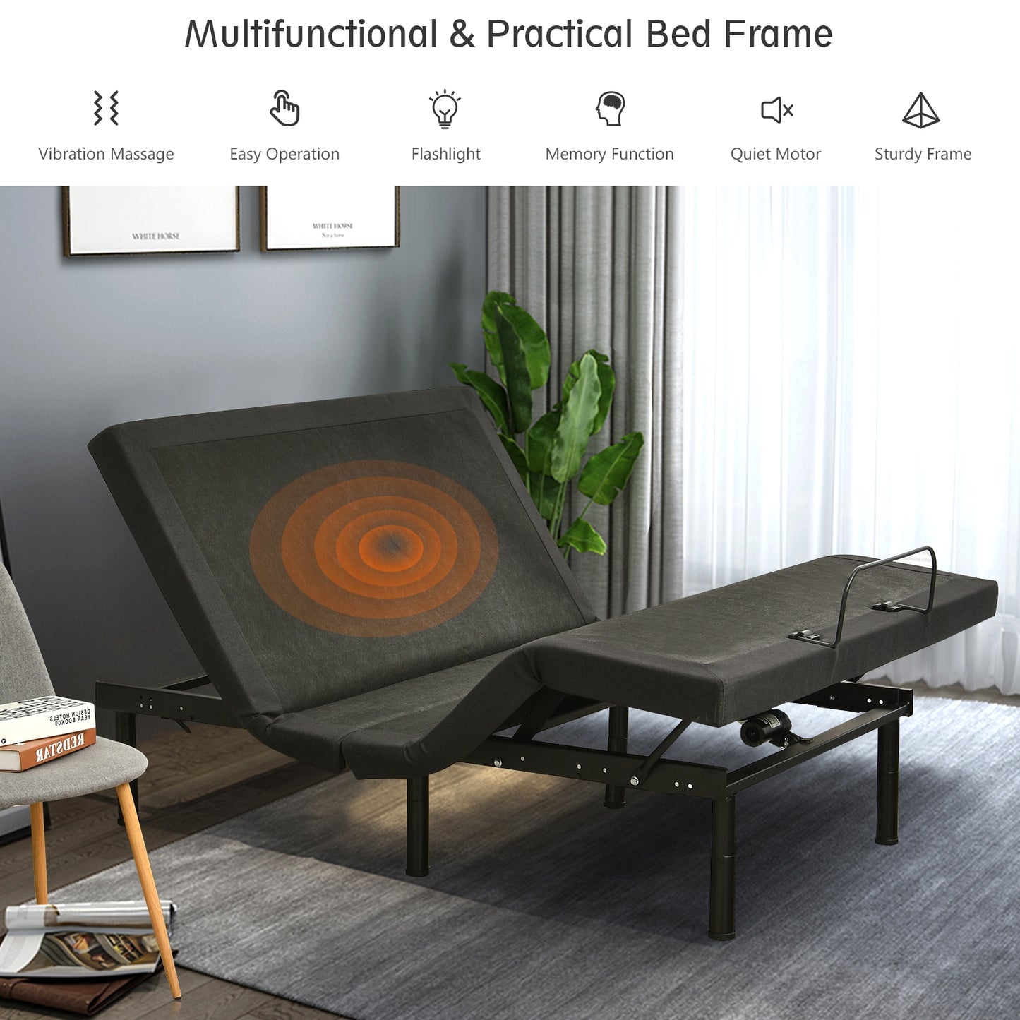 Electric Adjustable Bed Frame with Head Massage & Wireless Remote Control