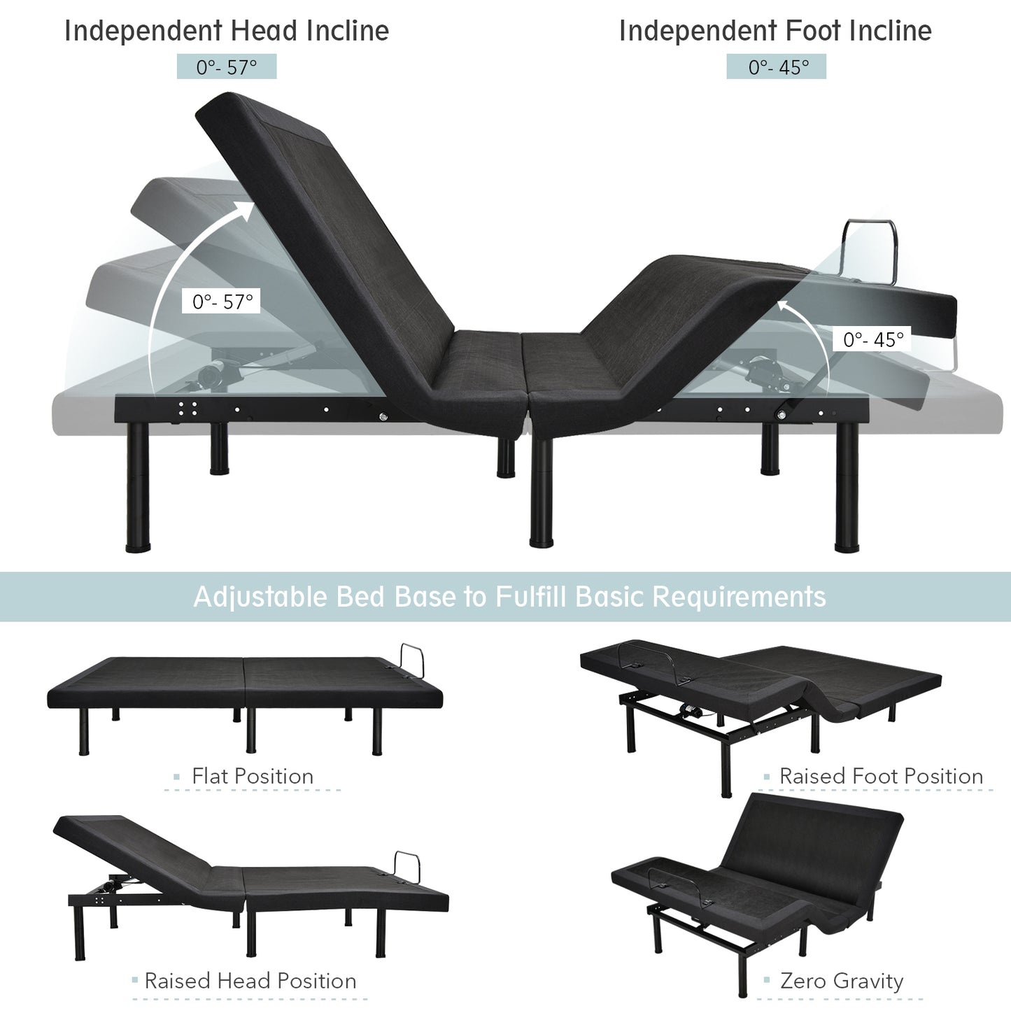 Electric Adjustable Bed Frame with Head Massage & Wireless Remote Control