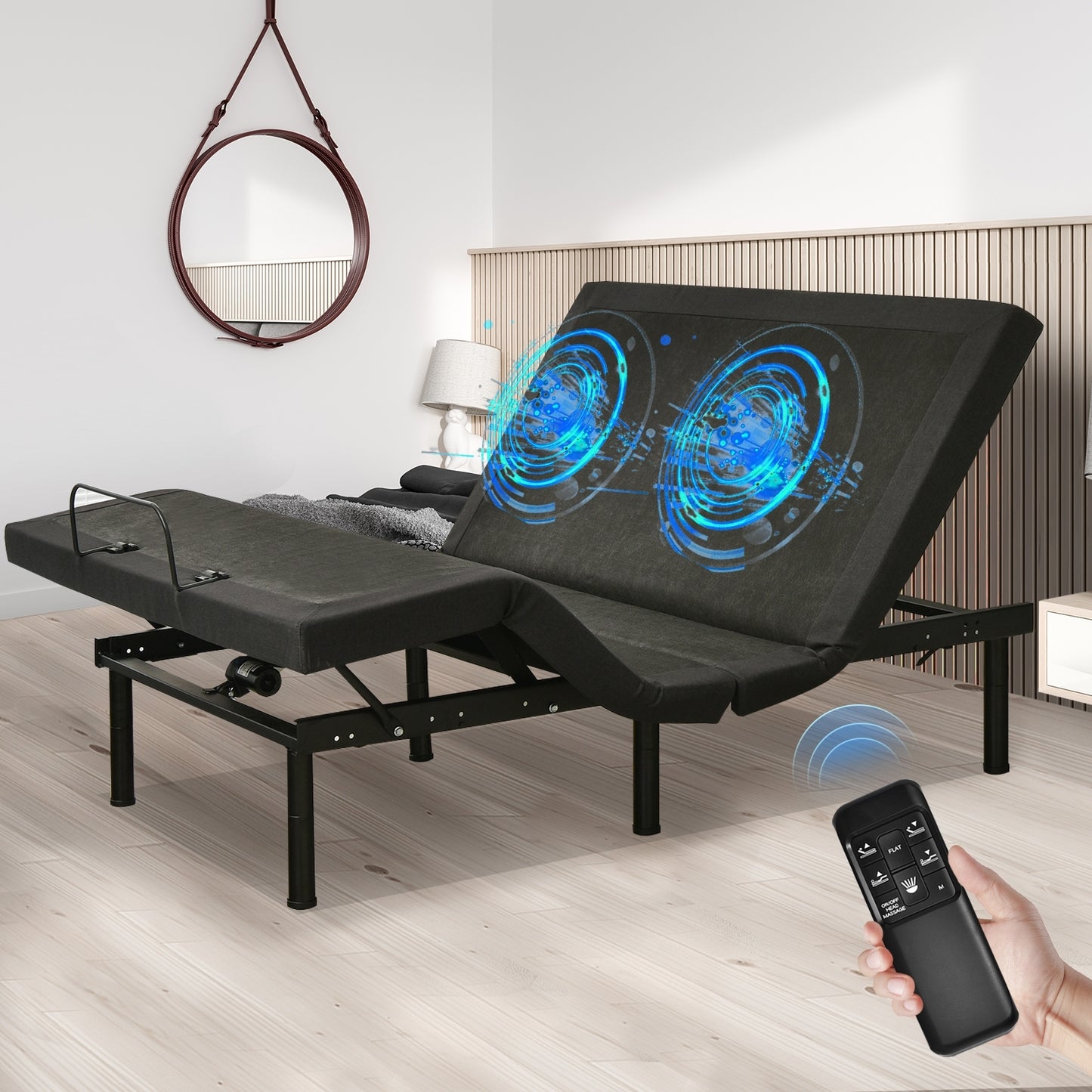 Electric Adjustable Bed Frame with Head Massage & Wireless Remote Control