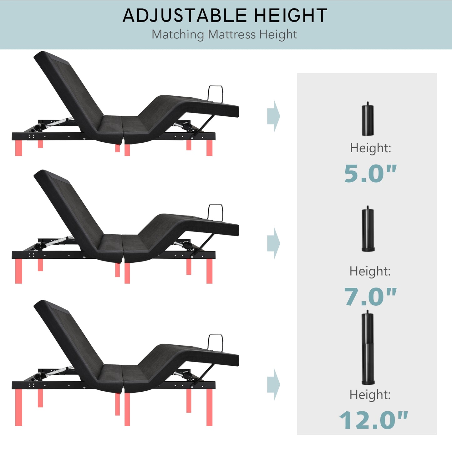 Electric Adjustable Bed Frame with Head Massage & Wireless Remote Control