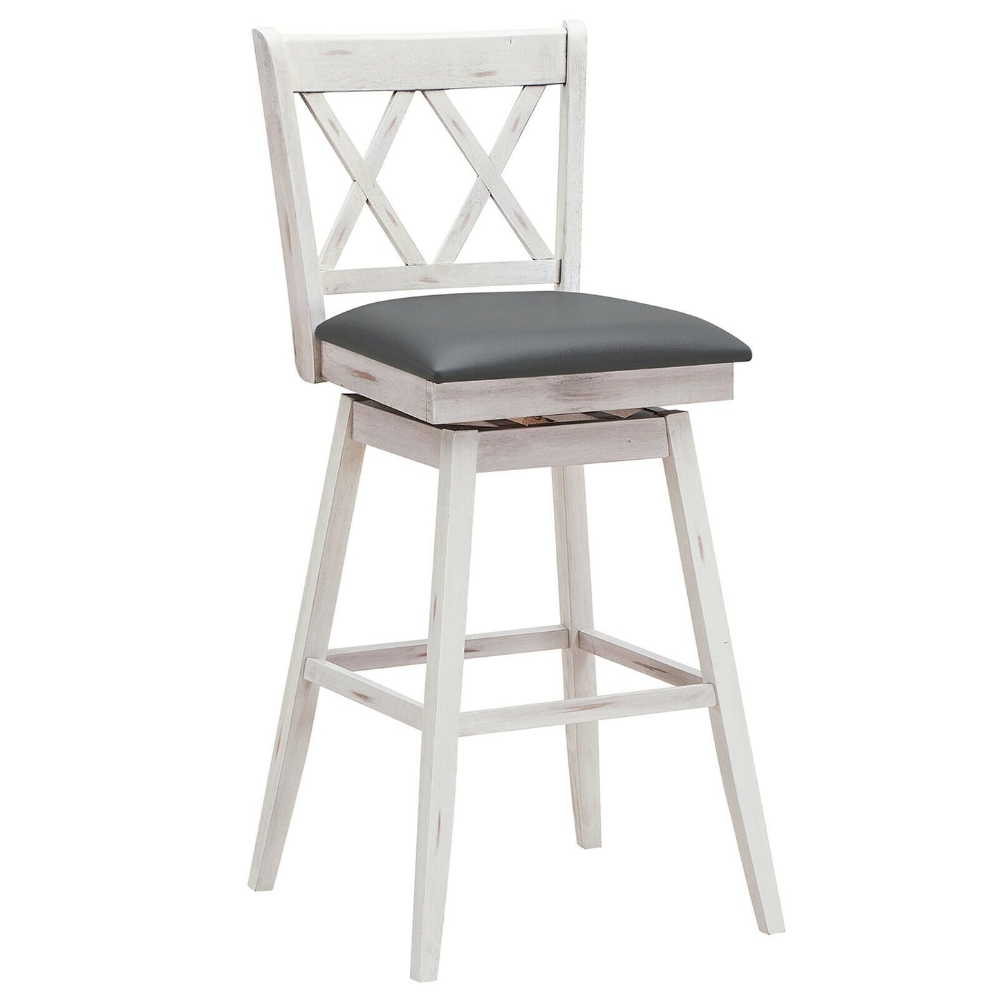 Counter Height Bar Stools Set of 2 with 29 Inch Swivel Seat and White Rubber Wood Frame