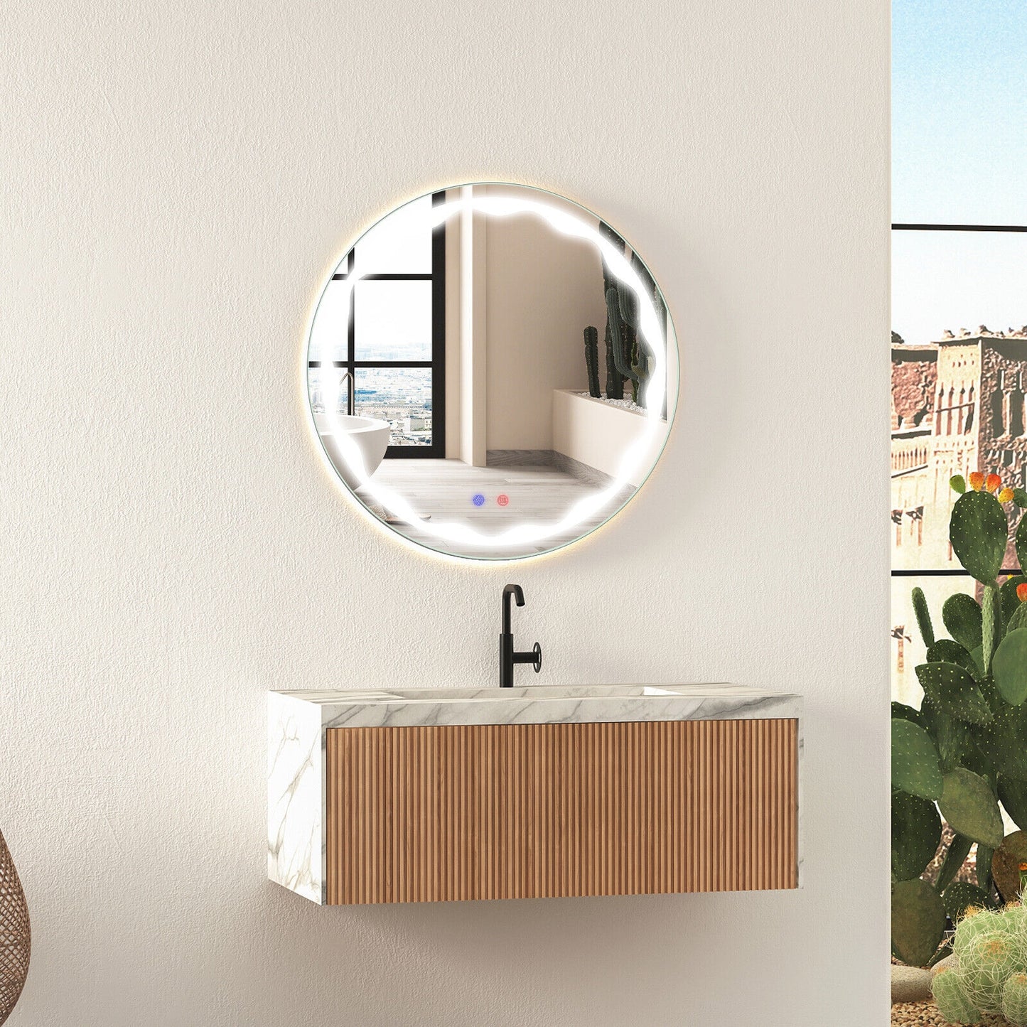 24 Inch Round LED Wall Mirror with 3 Lighting Modes, Smart Touch Control & Anti-Fog Feature