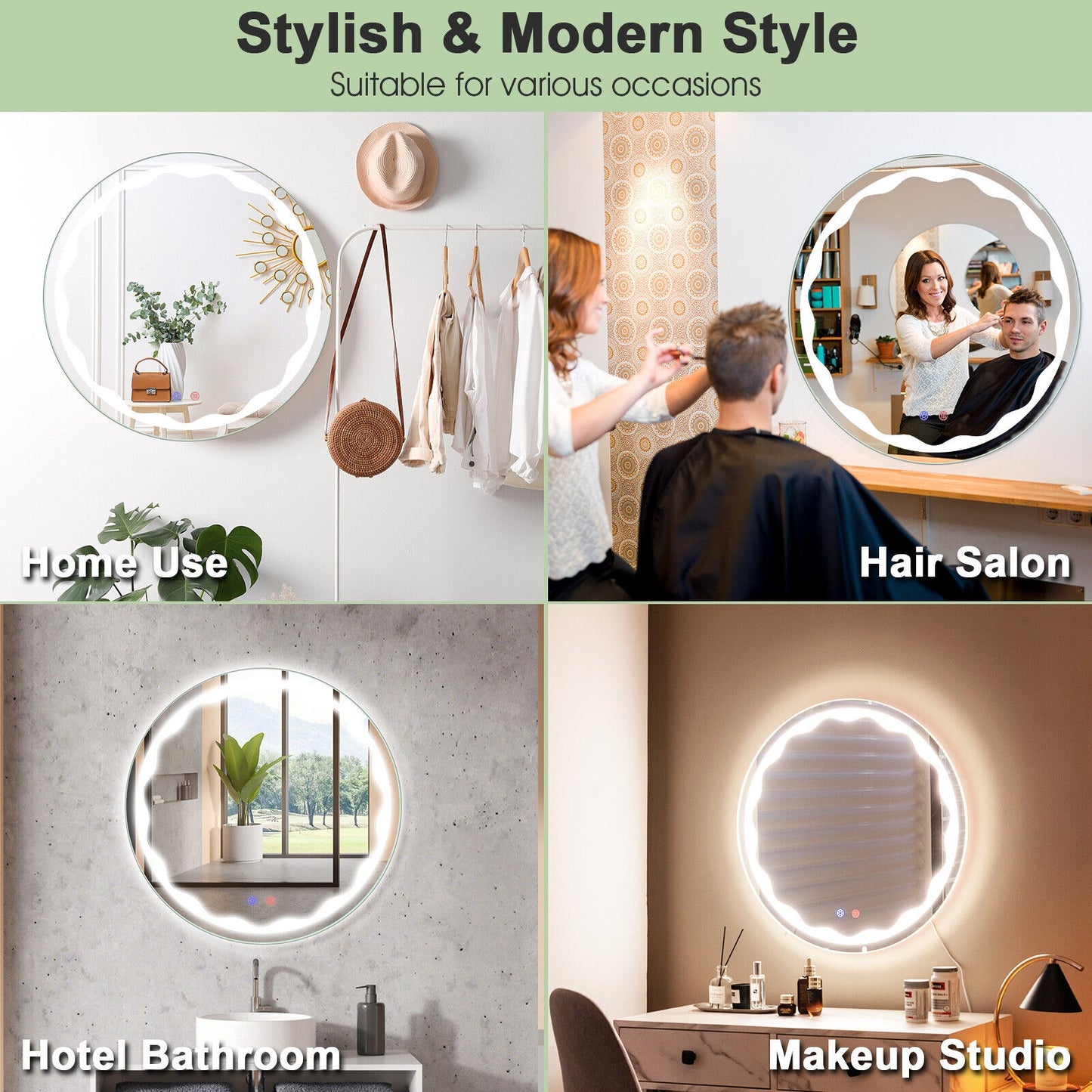 24 Inch Round LED Wall Mirror with 3 Lighting Modes, Smart Touch Control & Anti-Fog Feature