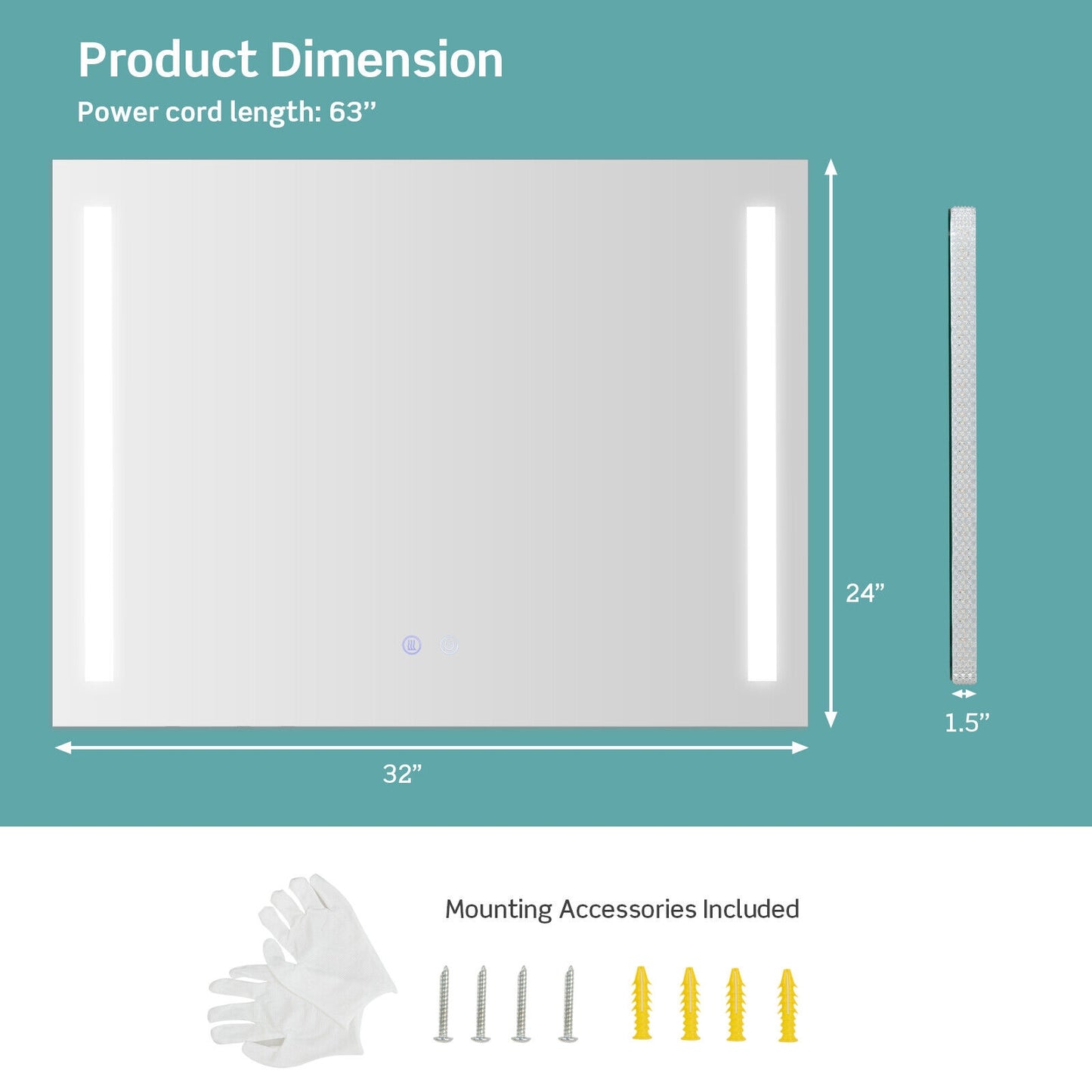 32 x 24 Inch LED Wall Mirror with 3 Color Lighting, Anti-Fog Function, and Memory Feature