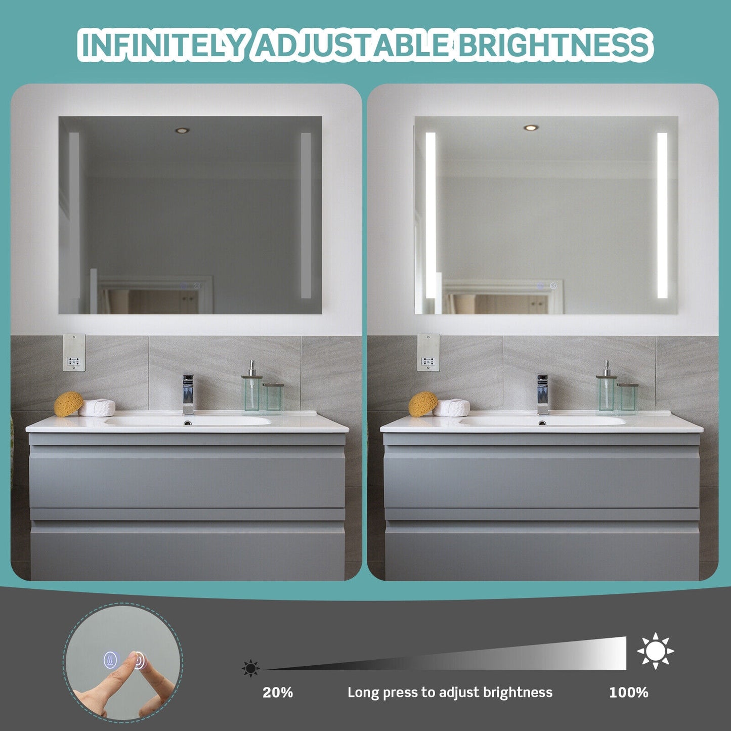 32 x 24 Inch LED Wall Mirror with 3 Color Lighting, Anti-Fog Function, and Memory Feature
