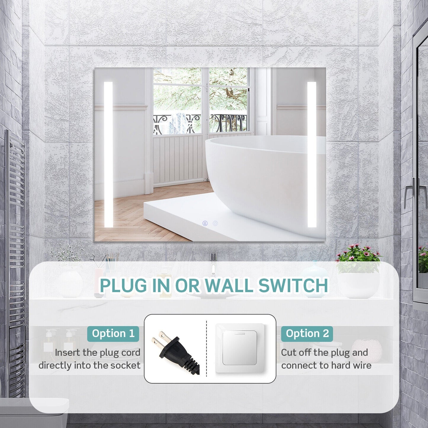 32 x 24 Inch LED Wall Mirror with 3 Color Lighting, Anti-Fog Function, and Memory Feature