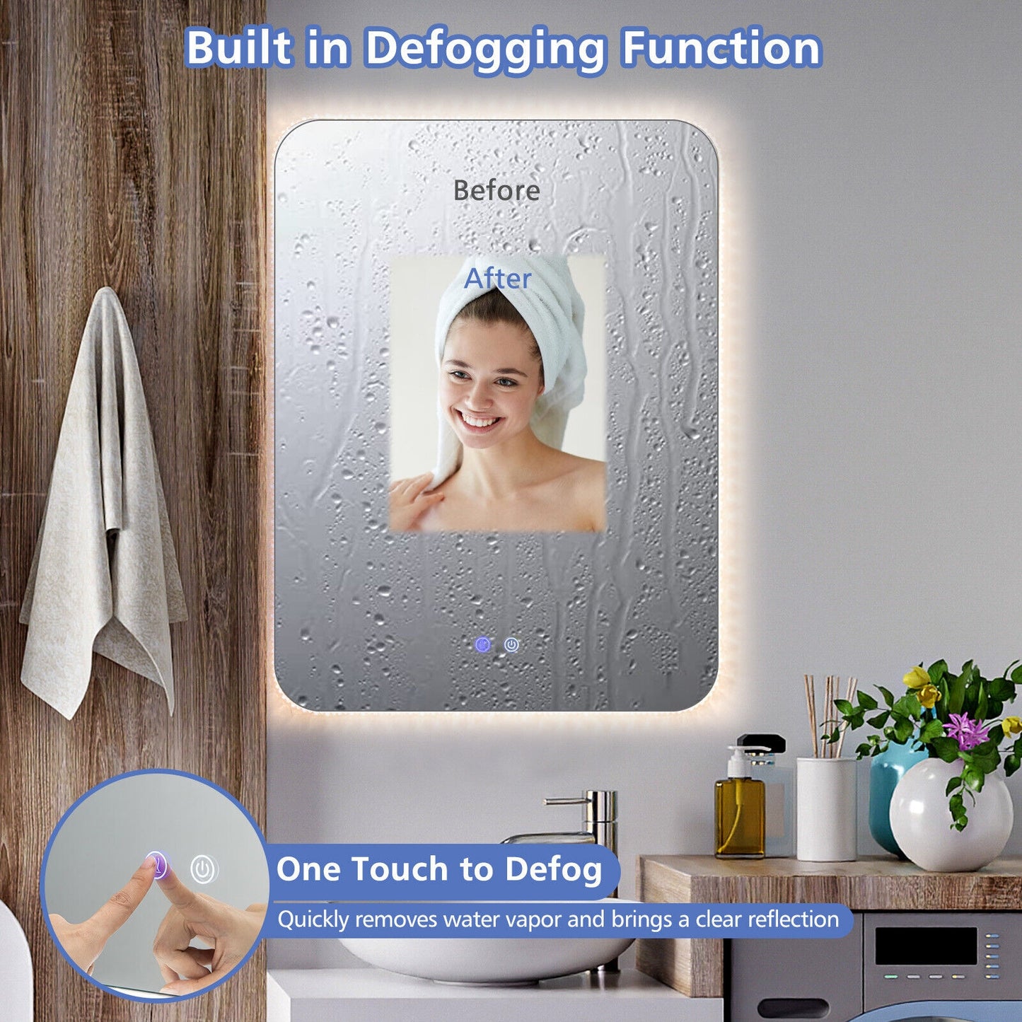 32 x 24 Inch LED Wall Mirror with Shatterproof Glass, 3 Color Lighting, and Anti-Fog Function