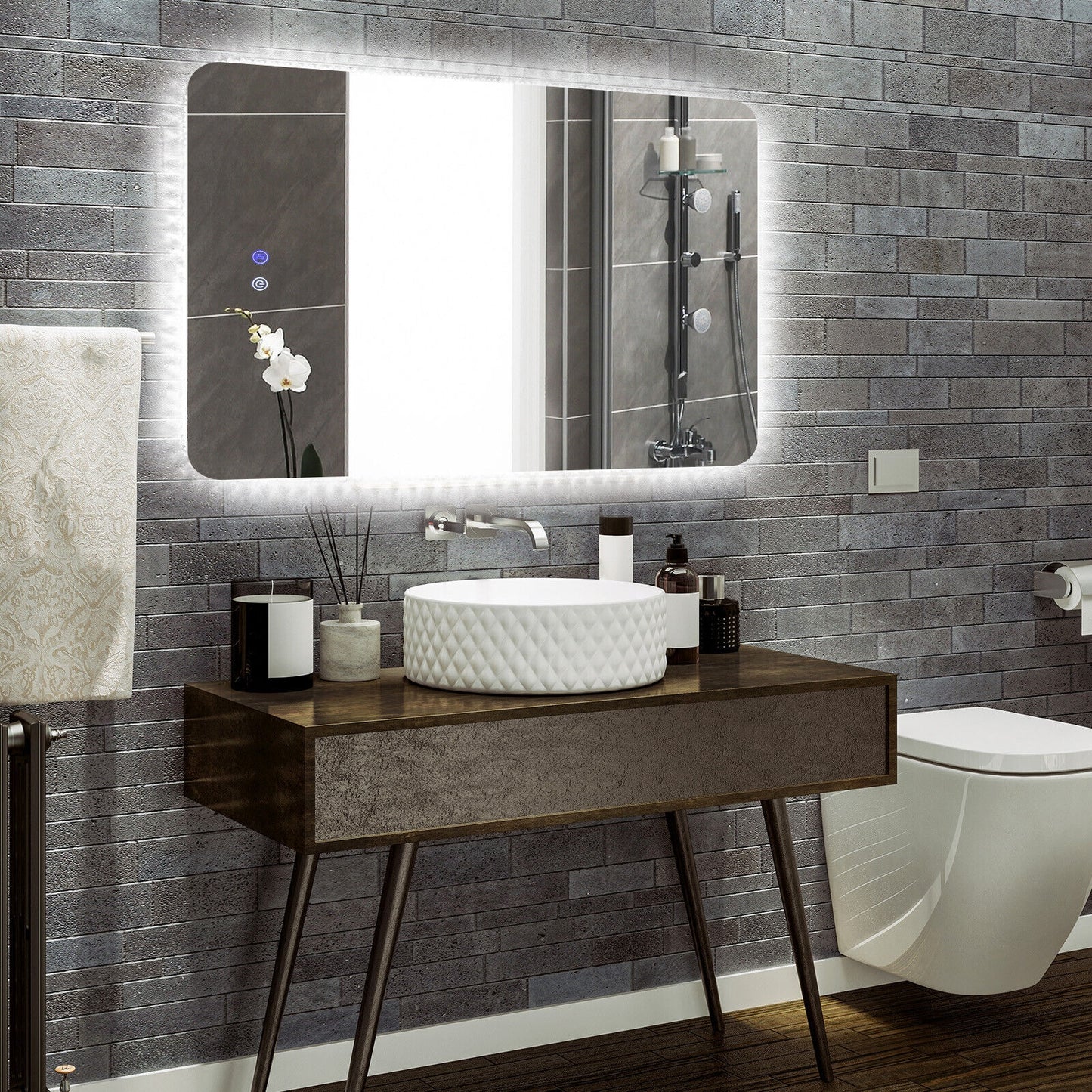 32 x 24 Inch LED Wall Mirror with Shatterproof Glass, 3 Color Lighting, and Anti-Fog Function