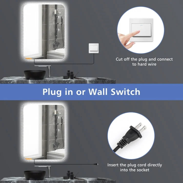 32 x 24 Inch LED Wall Mirror with Shatterproof Glass, 3 Color Lighting, and Anti-Fog Function